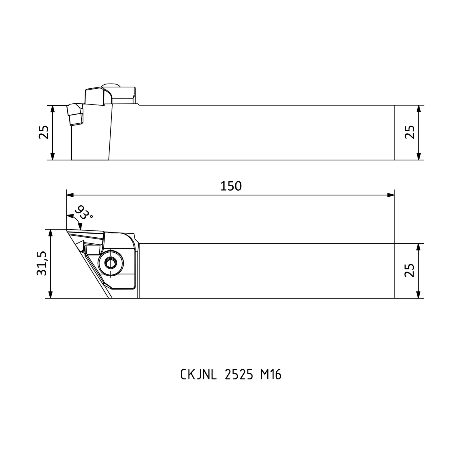 CKJNL 2525 M16 &mdash; dimensioned drawing
