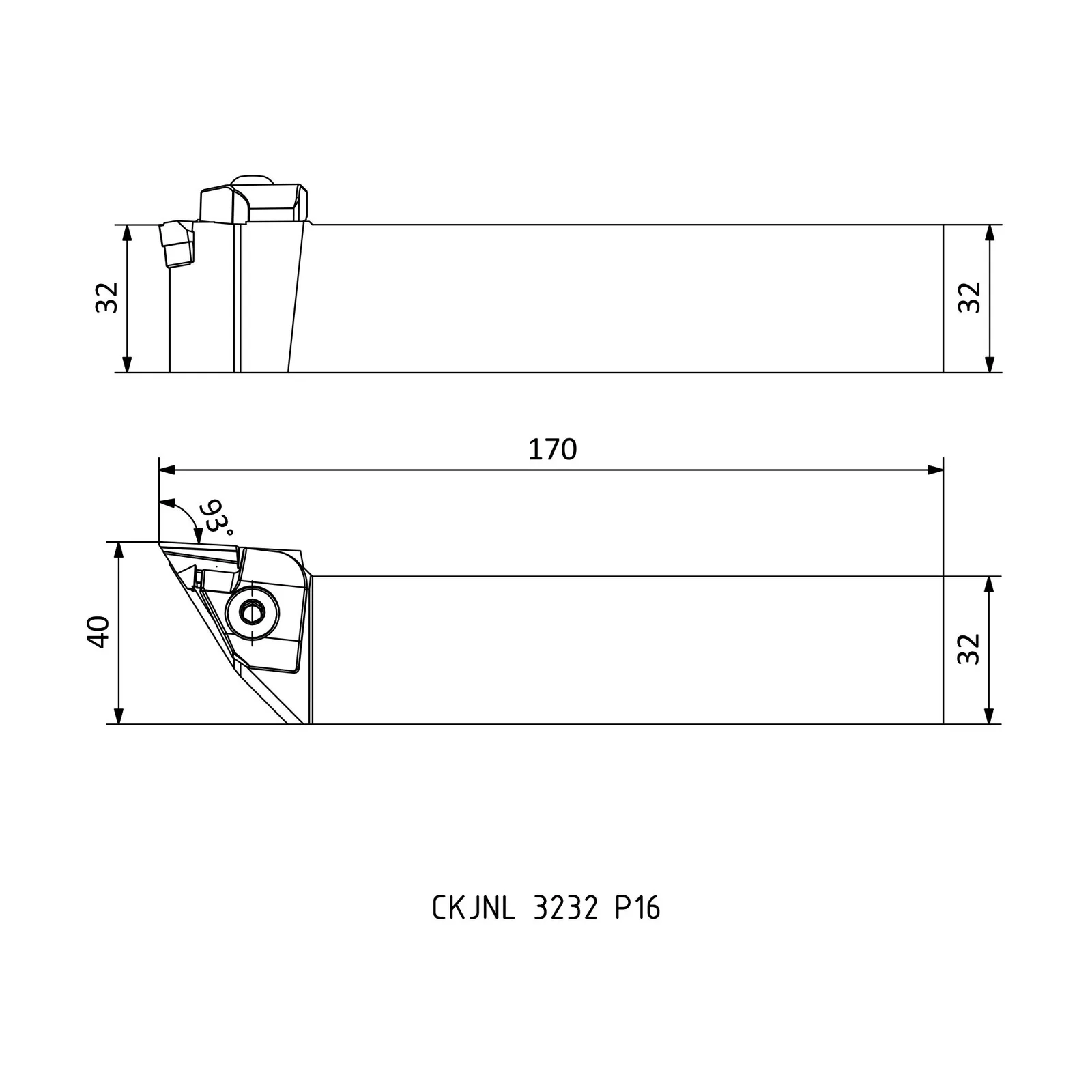 CKJNL 3232 P16 &mdash; dimensioned drawing