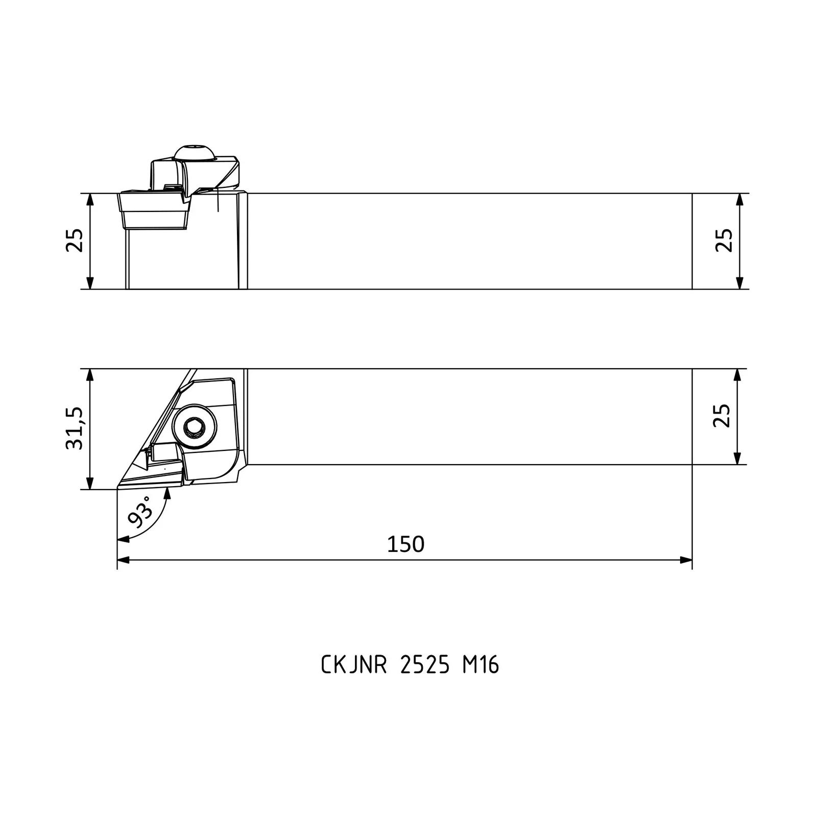 CKJNR 2525 M16 &mdash; dimensioned drawing