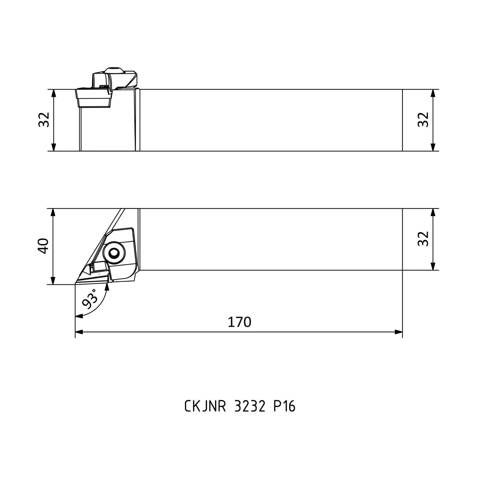 CKJNR 3232 P16 &mdash; dimensioned drawing
