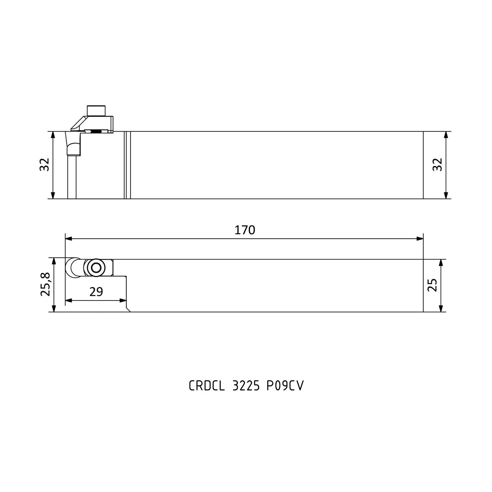 CRDCL 3225 P09CV &mdash; dimensioned drawing