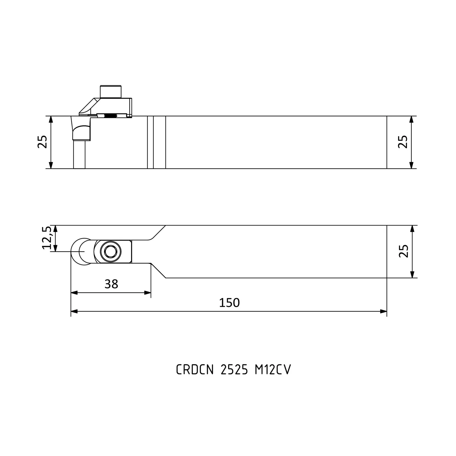 CRDCN 2525 M12CV &mdash; dimensioned drawing