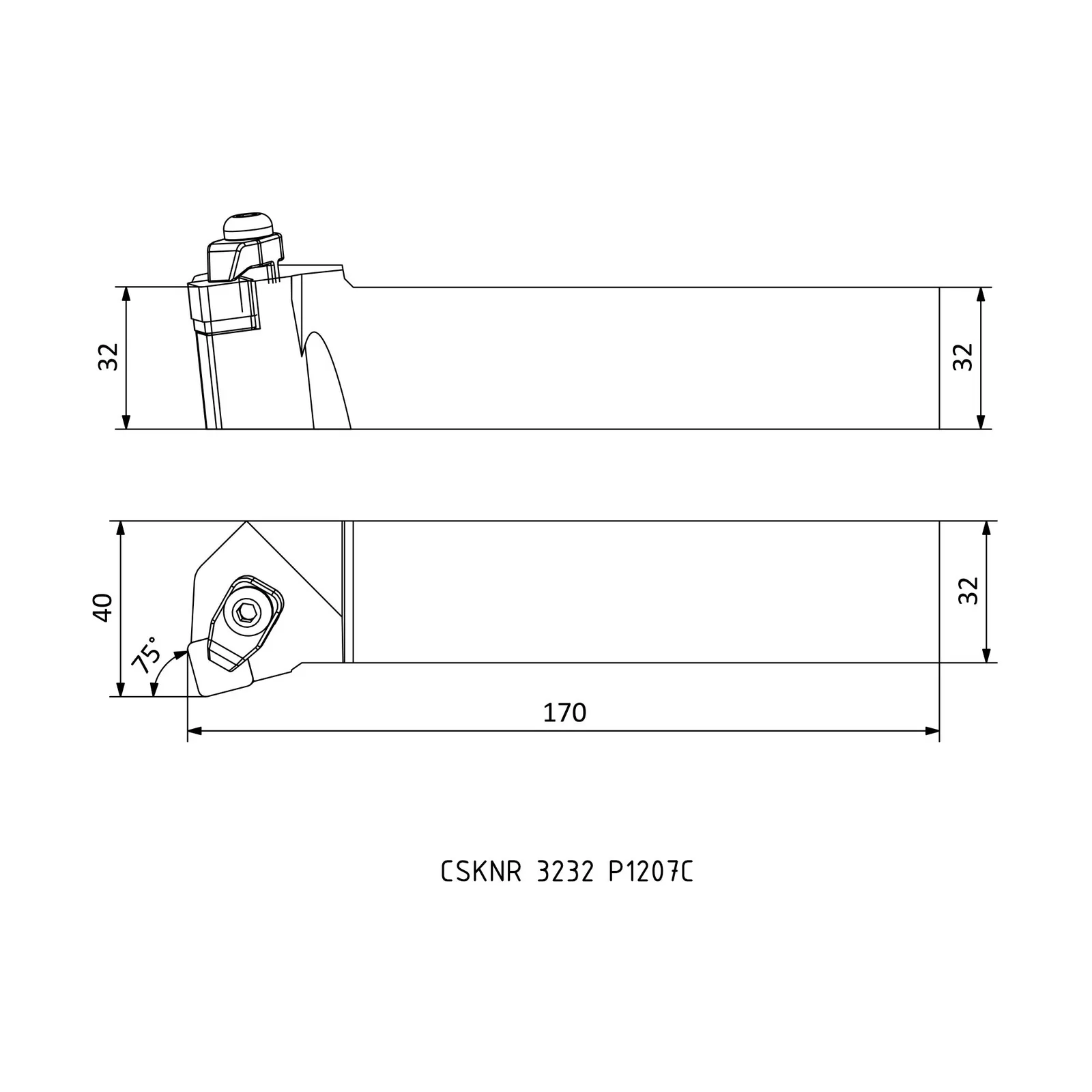 CSKNR 3232 P1207C &mdash; dimensioned drawing