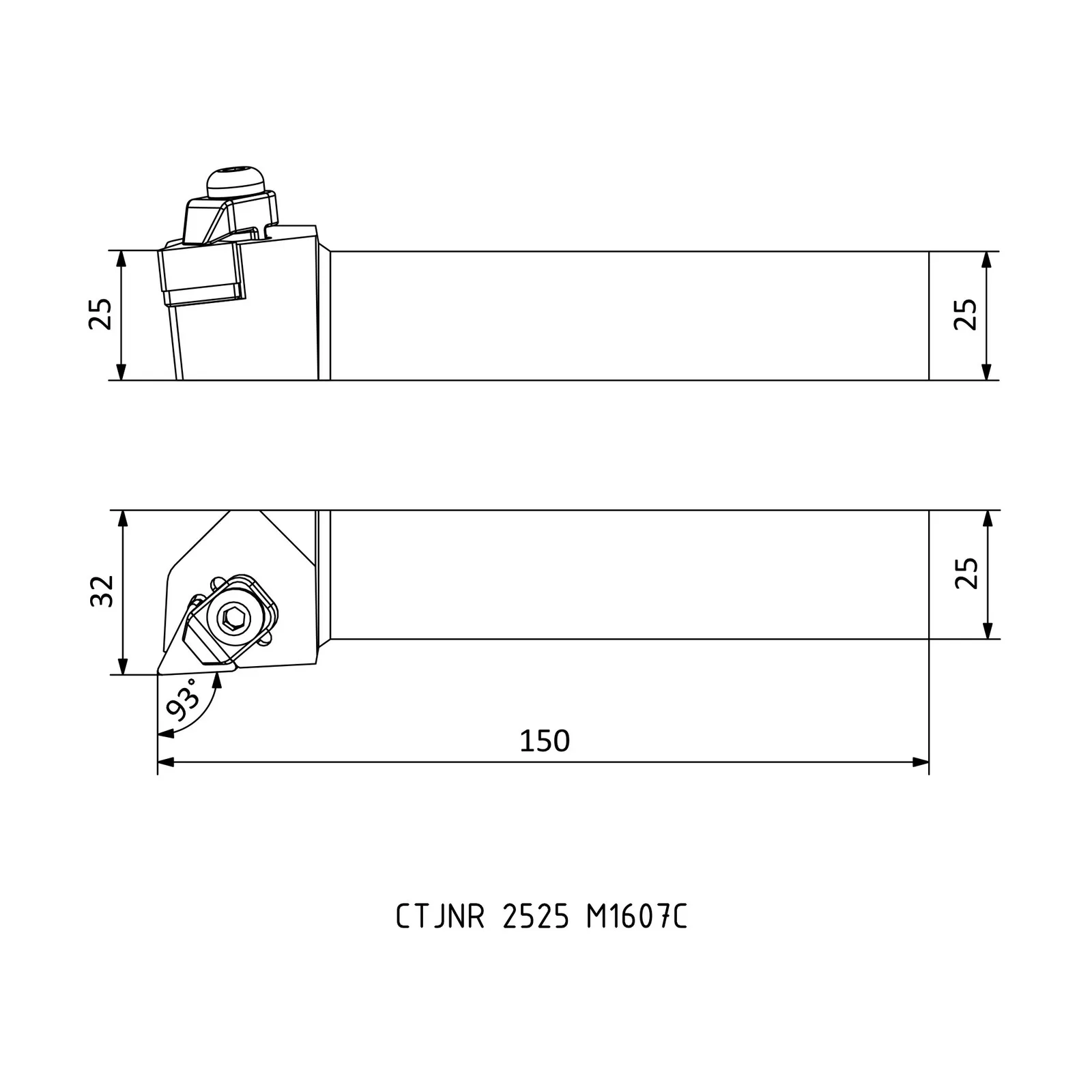 CTJNR 2525 M1607C &mdash; dimensioned drawing