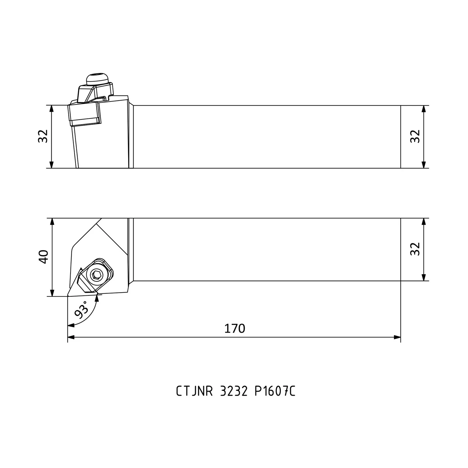 CTJNR 3232 P1607C &mdash; dimensioned drawing