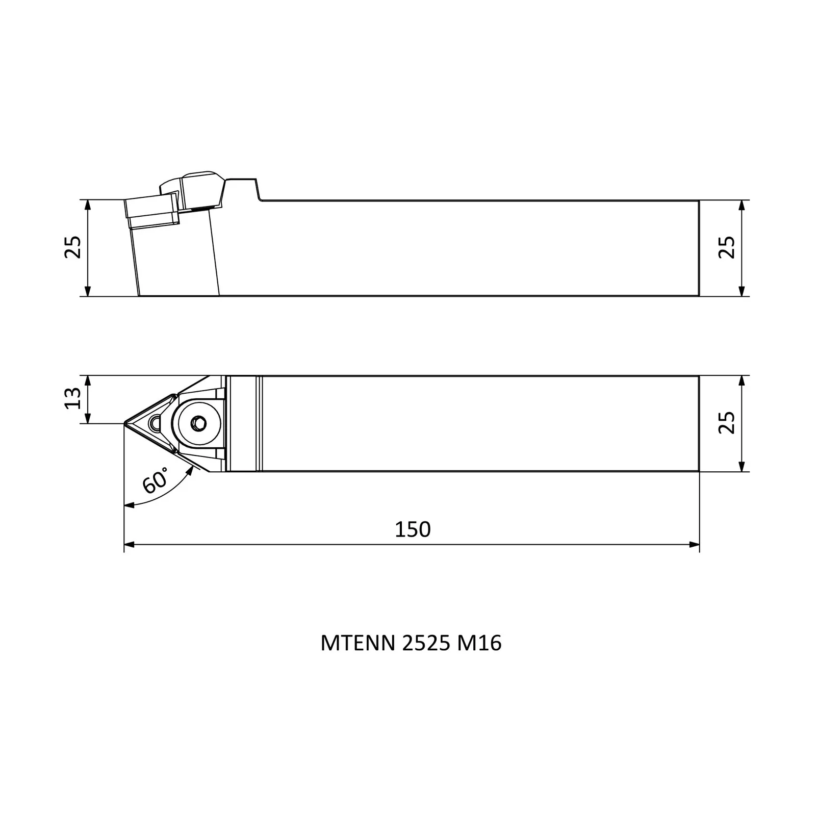 MTENN 2525 M16 &mdash; dimensioned drawing