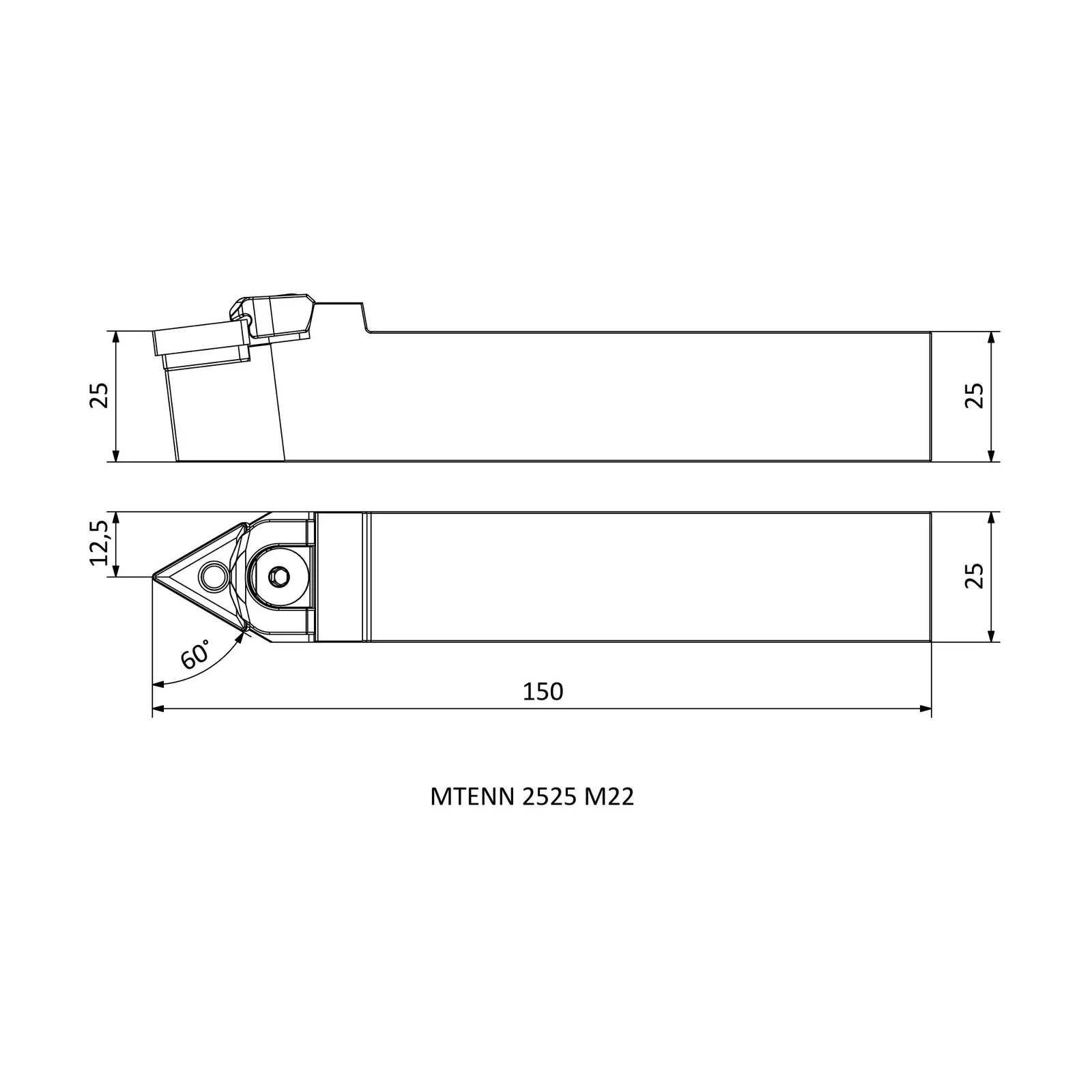 MTENN 2525 M22 &mdash; dimensioned drawing