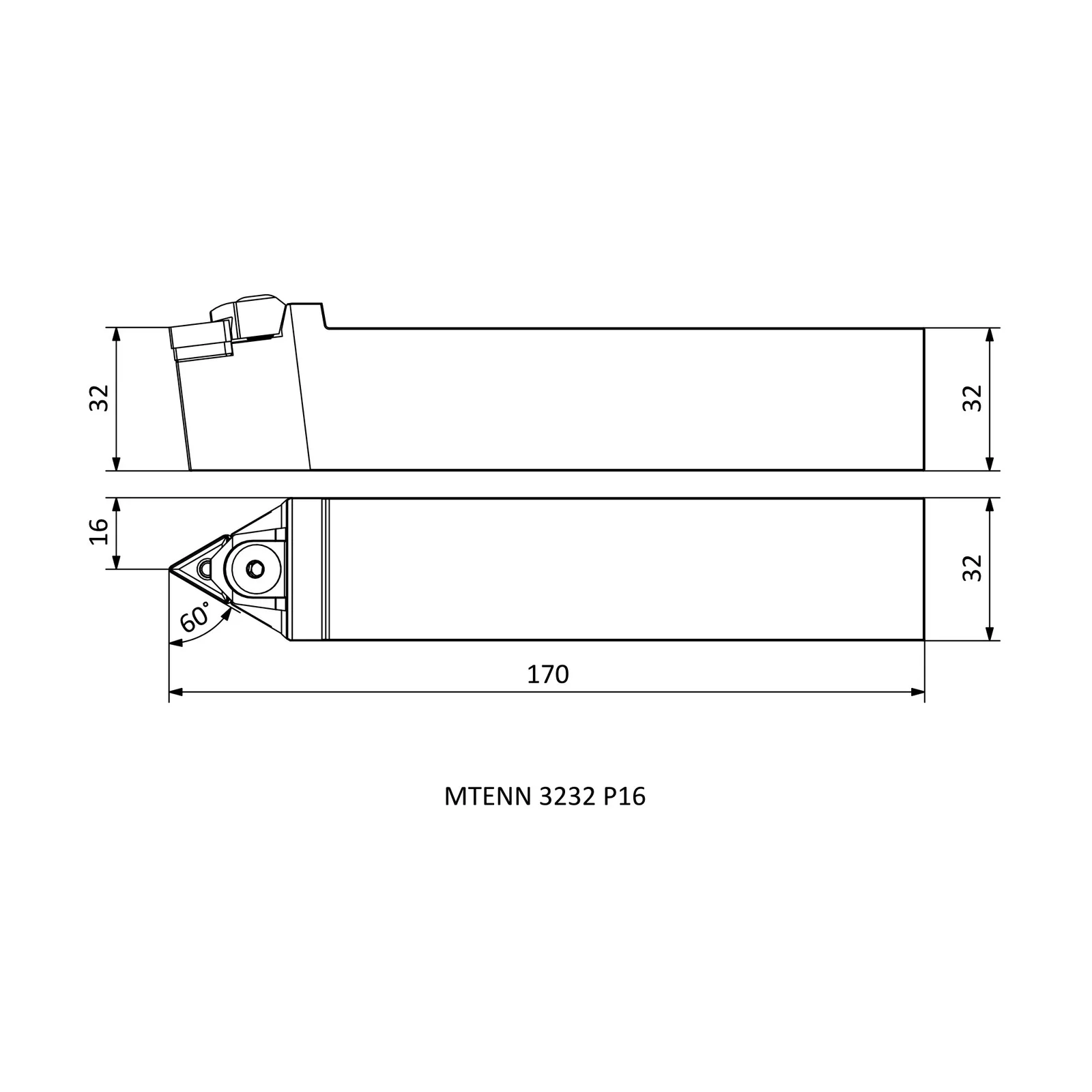 MTENN 3232 P16 &mdash; dimensioned drawing