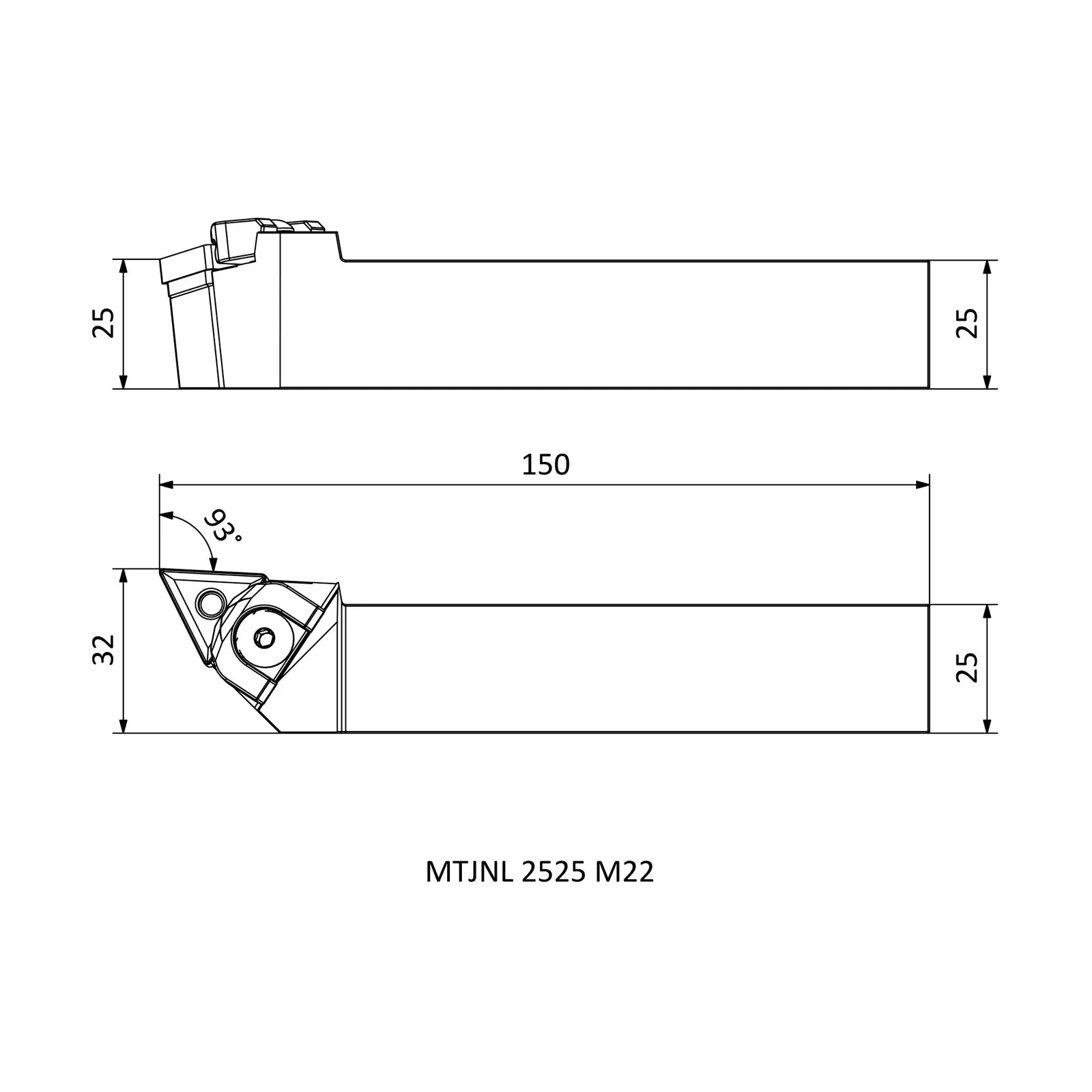 MTJNL 2525 M22 &mdash; dimensioned drawing