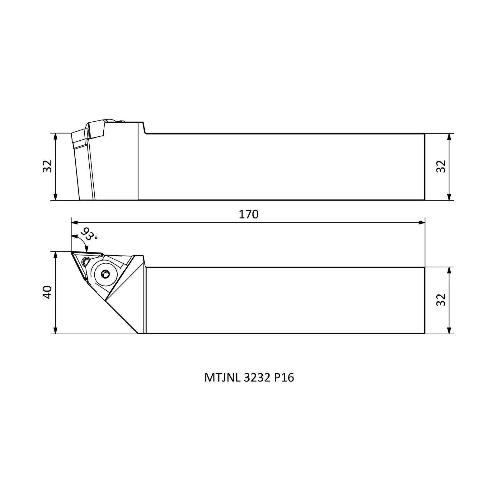 MTJNL 3232 P16 &mdash; dimensioned drawing