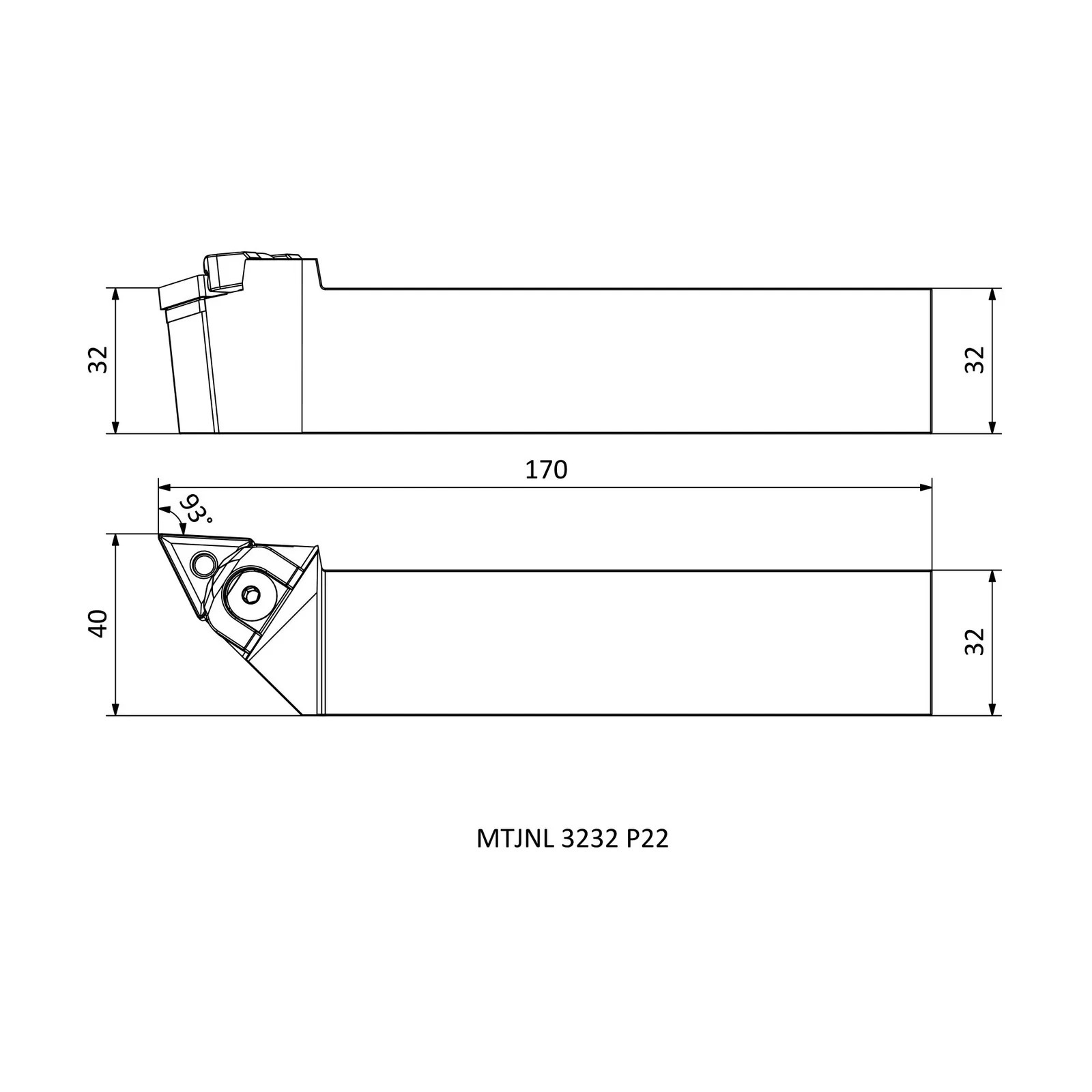 MTJNL 3232 P22 &mdash; dimensioned drawing