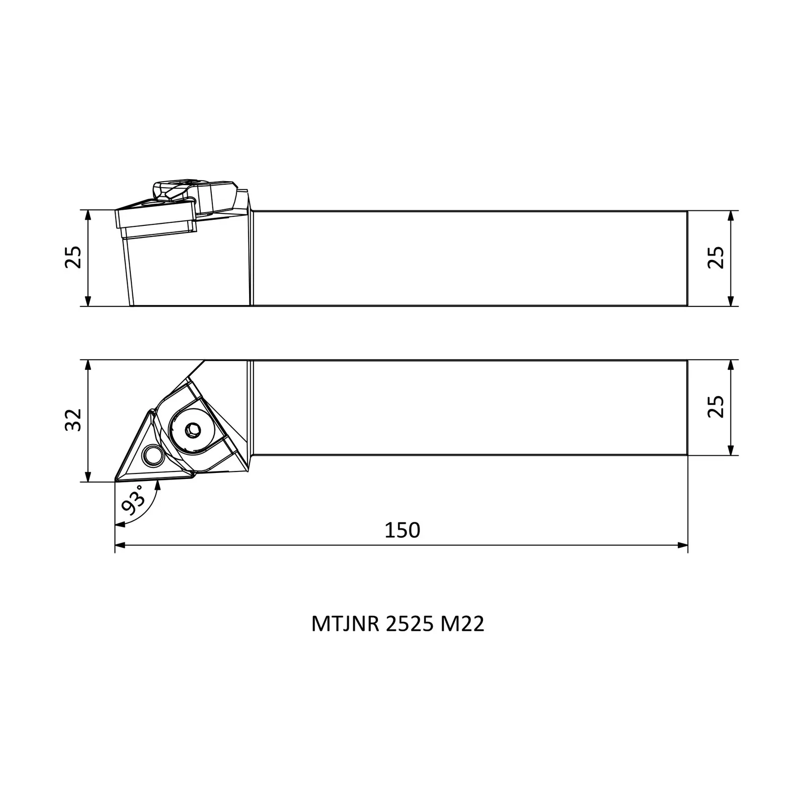 MTJNR 2525 M22 &mdash; dimensioned drawing