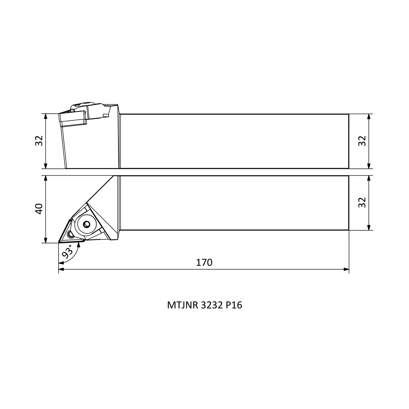 MTJNR 3232 P16 &mdash; dimensioned drawing