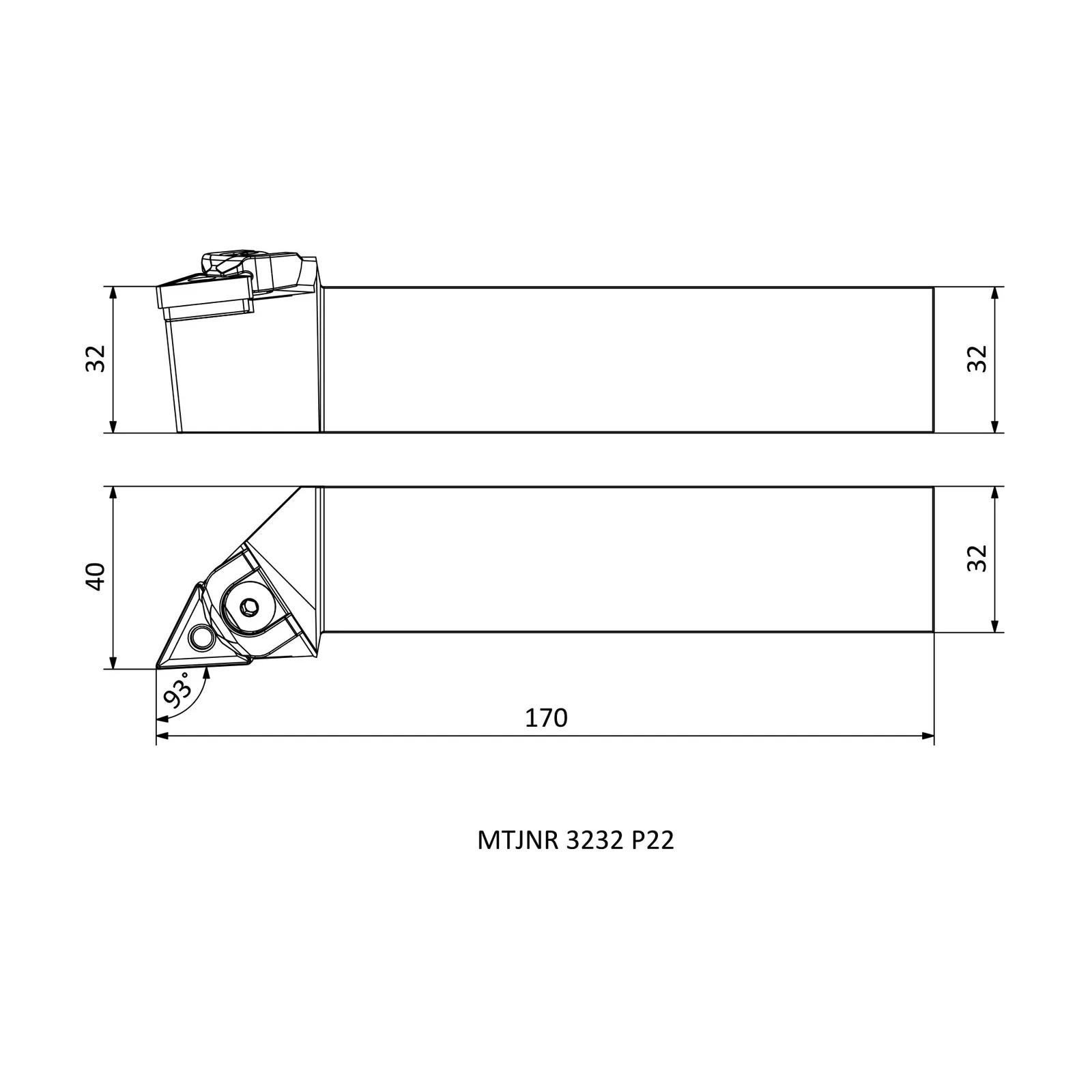 MTJNR 3232 P22 &mdash; dimensioned drawing