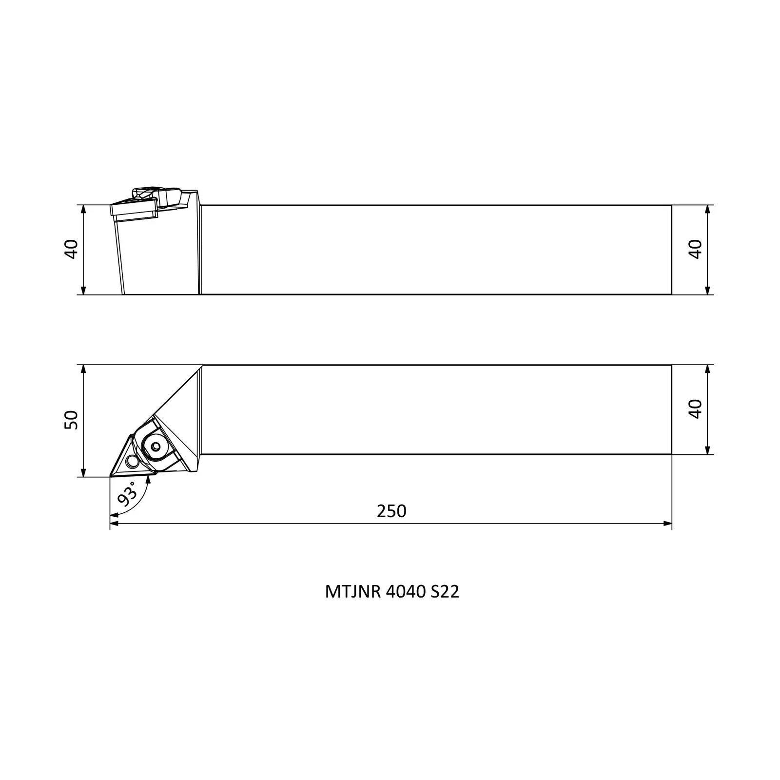 MTJNR 4040 S22 &mdash; dimensioned drawing