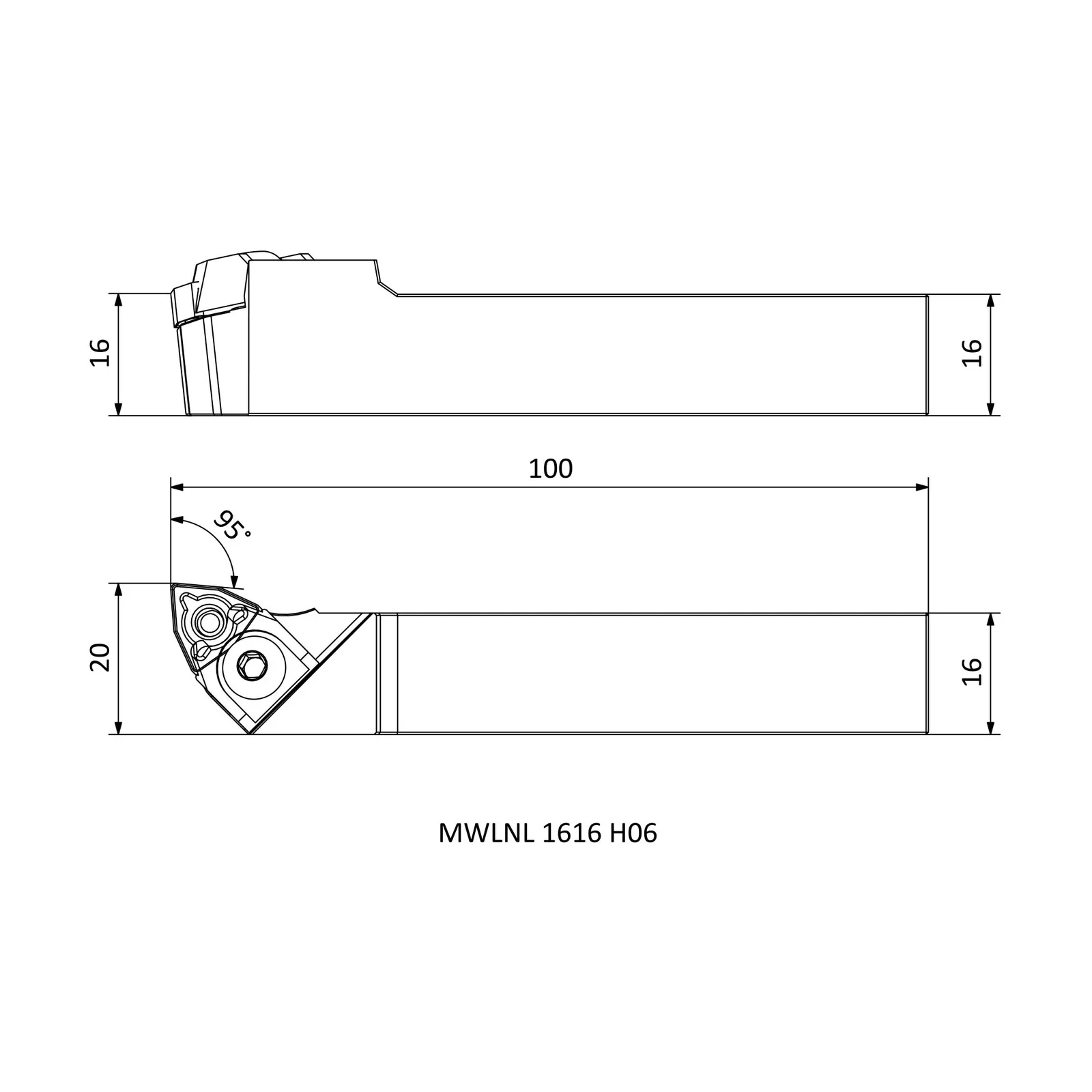 MWLNL 1616 H06 &mdash; dimensioned drawing