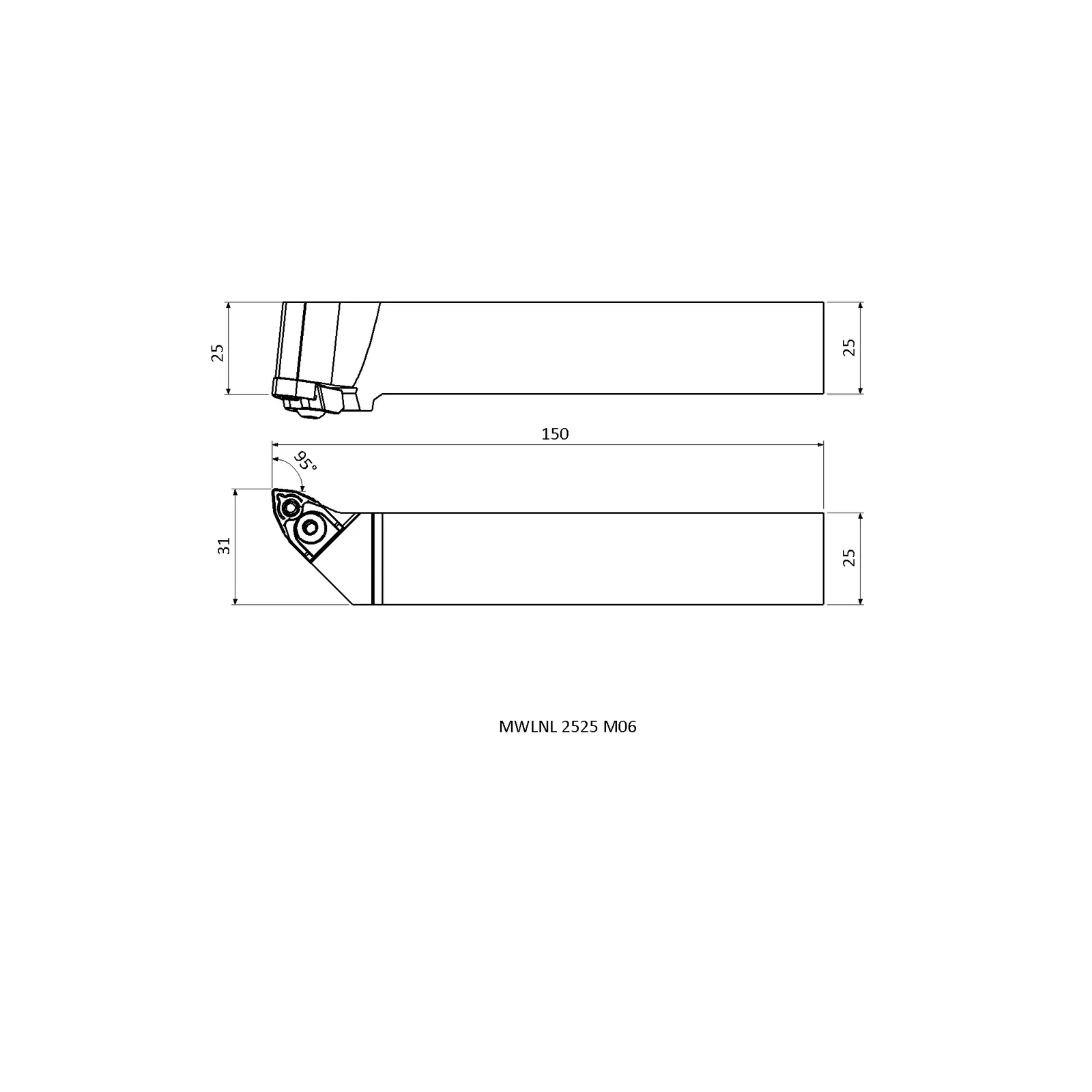 MWLNL 2525 M06 &mdash; dimensioned drawing