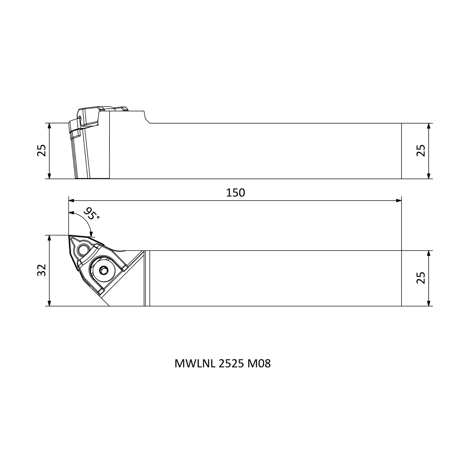 MWLNL 2525 M08 &mdash; dimensioned drawing