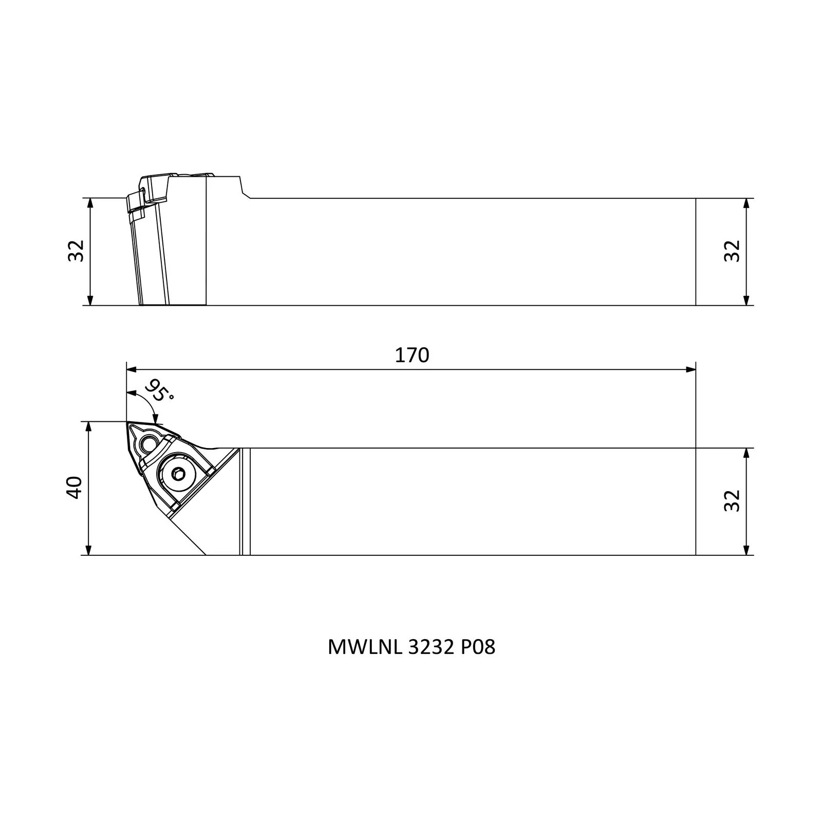 MWLNL 3232 P08 &mdash; dimensioned drawing