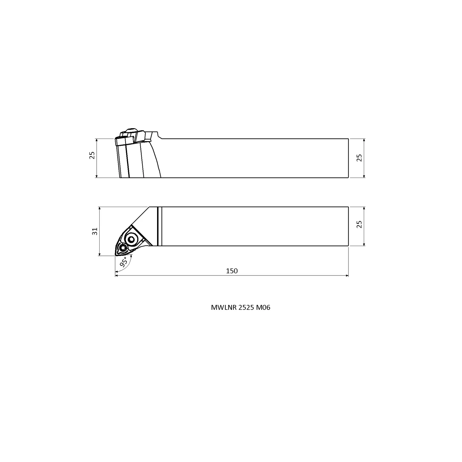 MWLNR 2525 M06 &mdash; dimensioned drawing