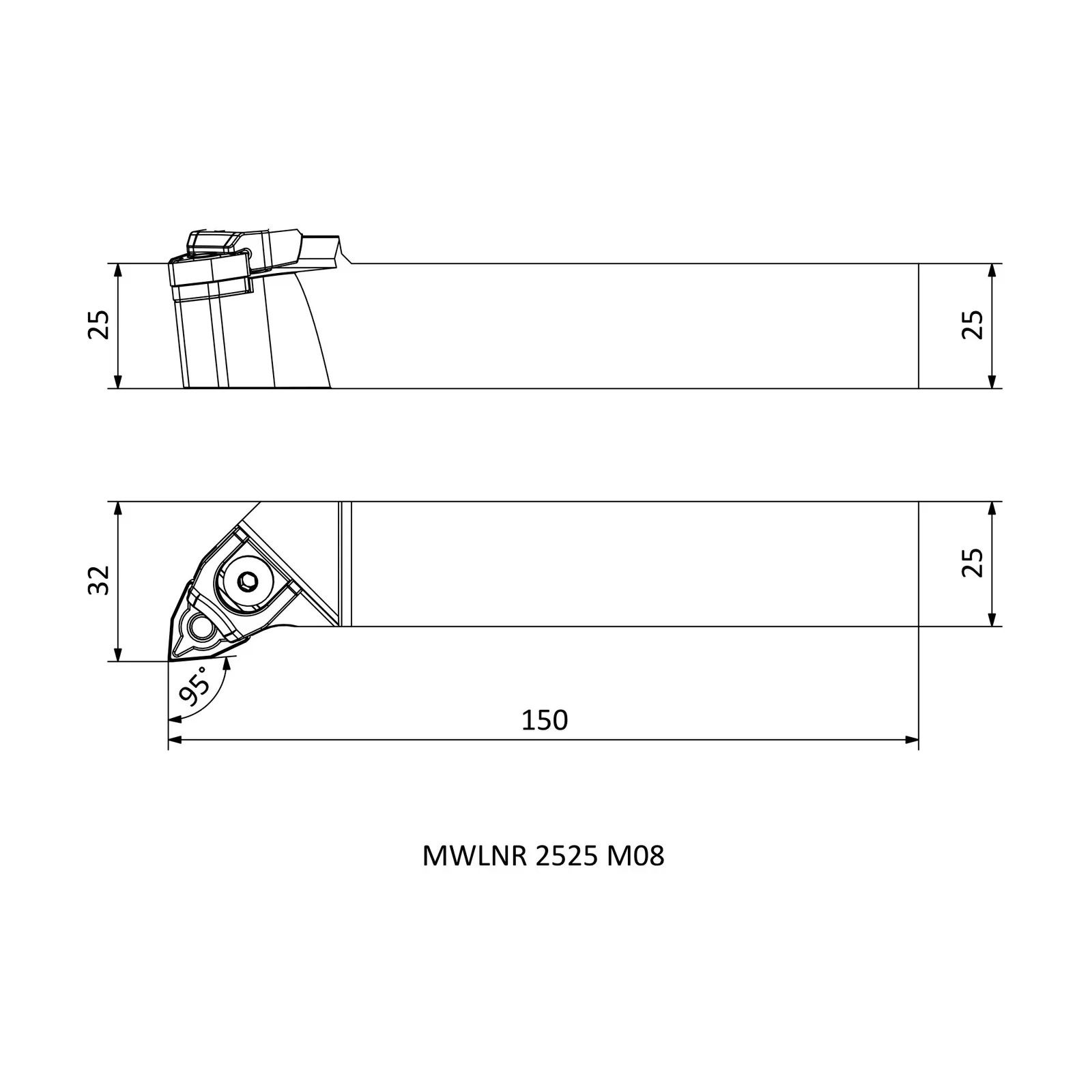 MWLNR 2525 M08 &mdash; dimensioned drawing