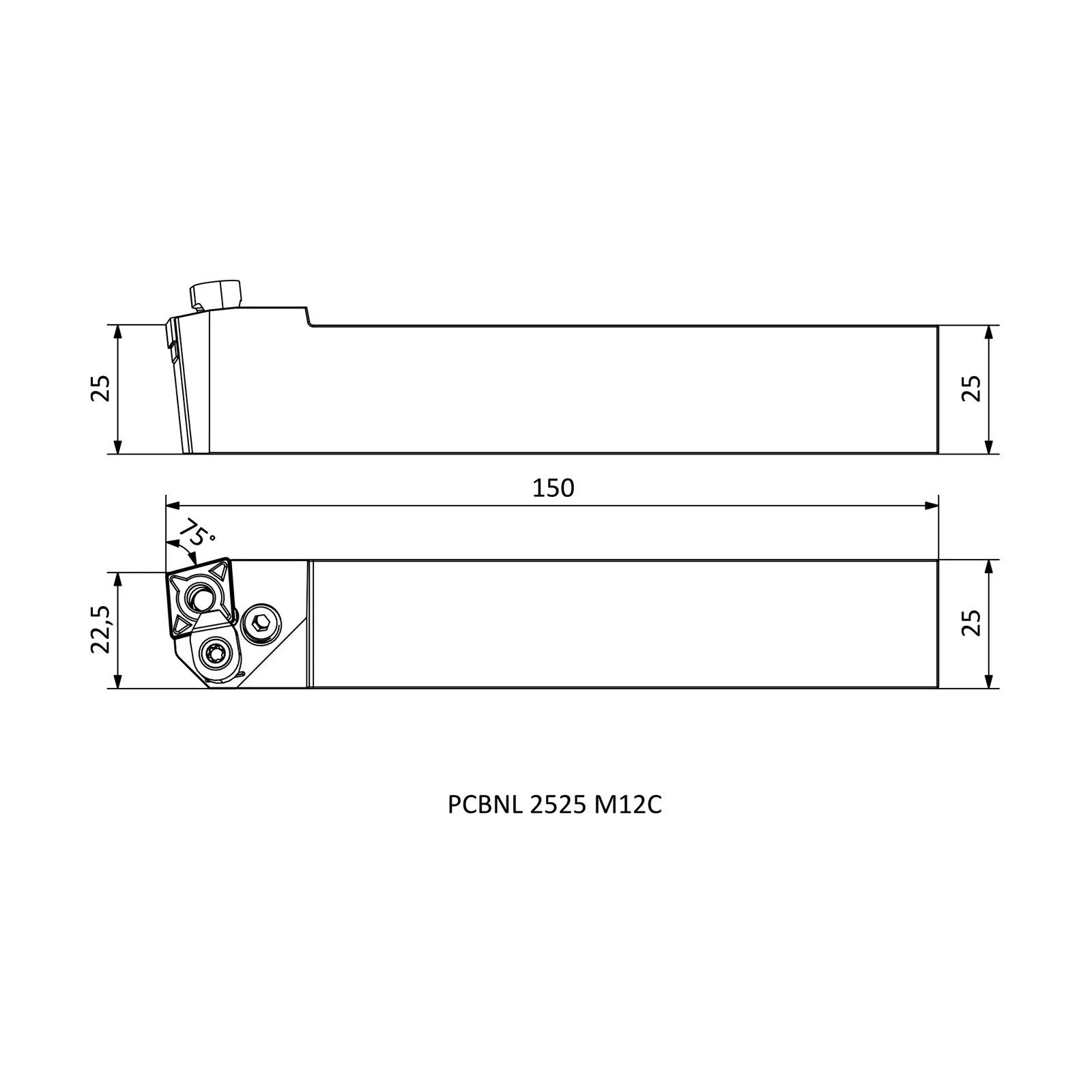 PCBNL 2525 M12C &mdash; dimensioned drawing