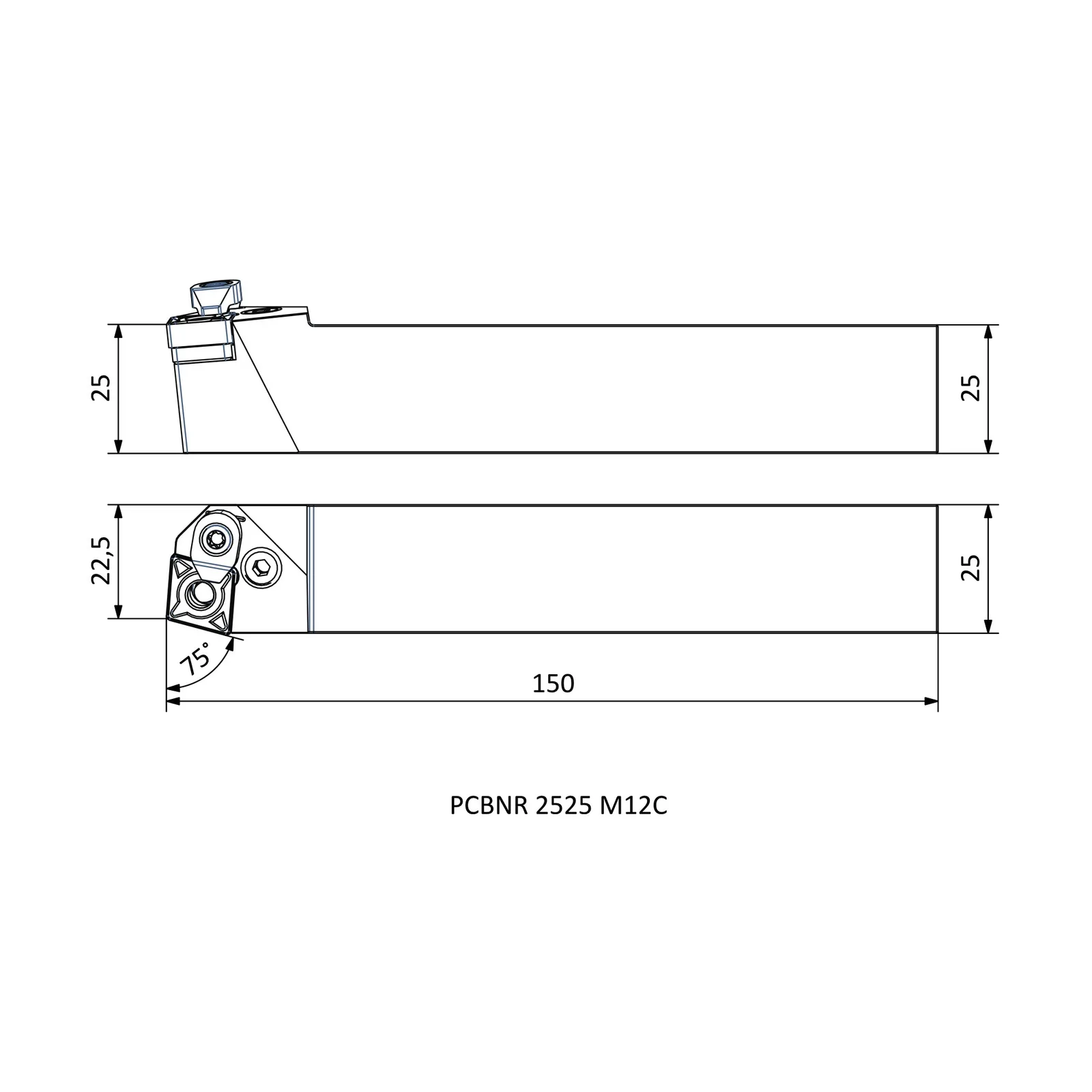 PCBNR 2525 M12C &mdash; dimensioned drawing