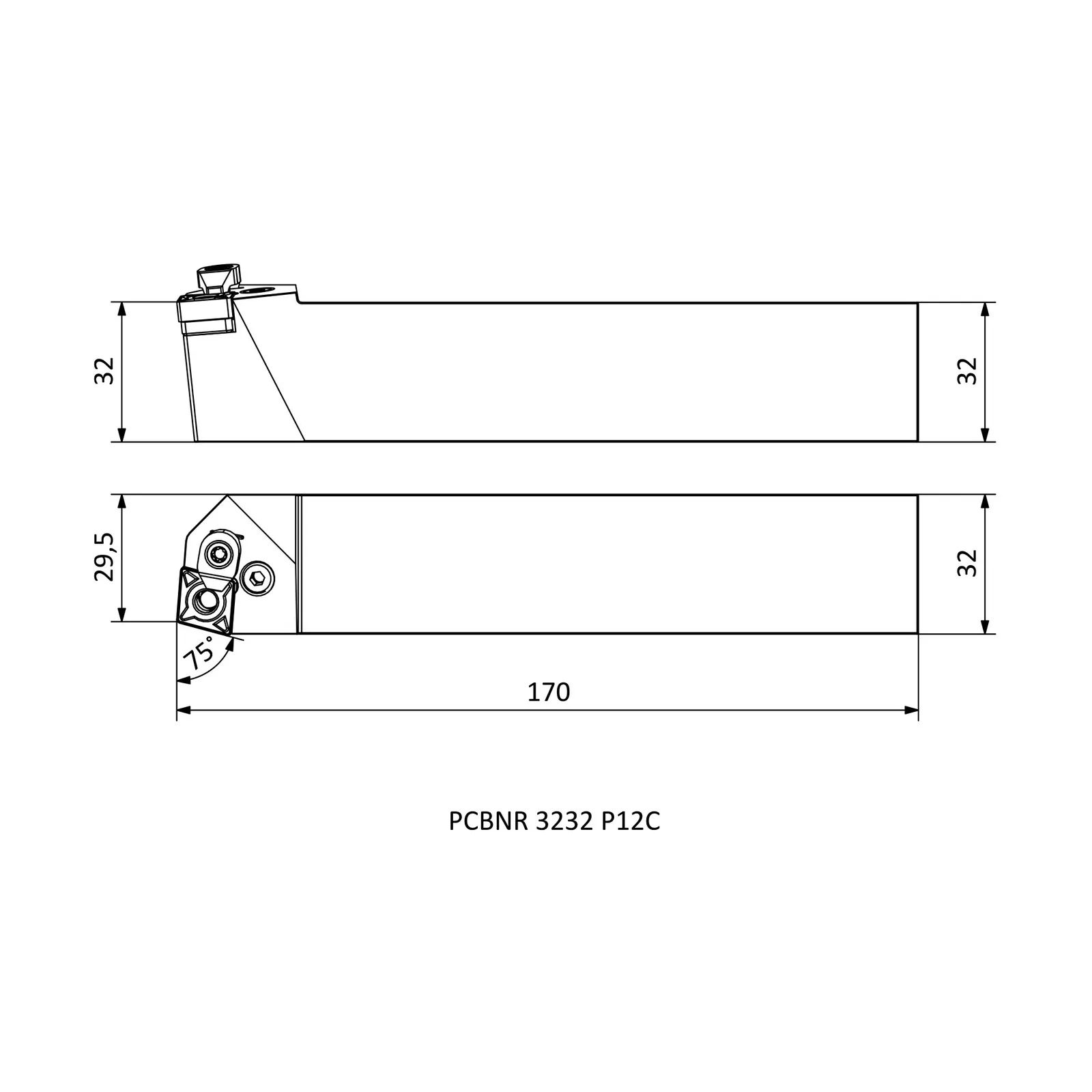 PCBNR 3232 P12C &mdash; dimensioned drawing