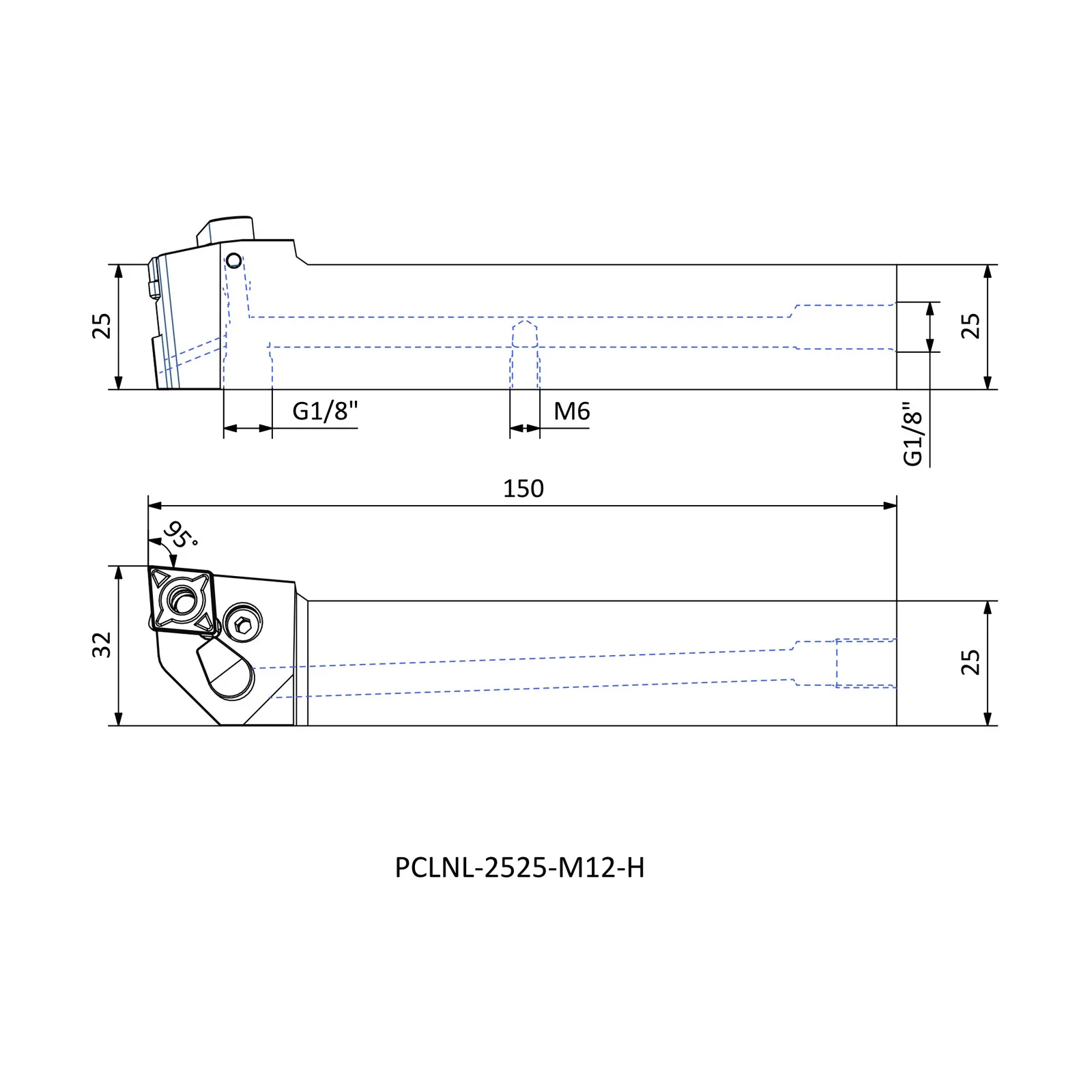 PCLNL 2525 M12-H &mdash; dimensioned drawing