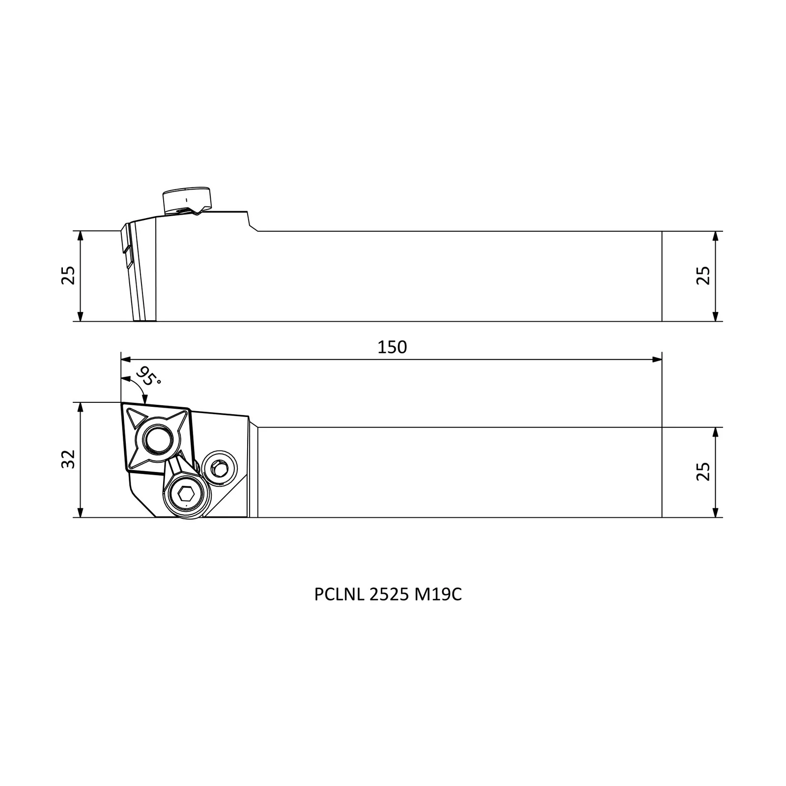 PCLNL 2525 M19C &mdash; dimensioned drawing