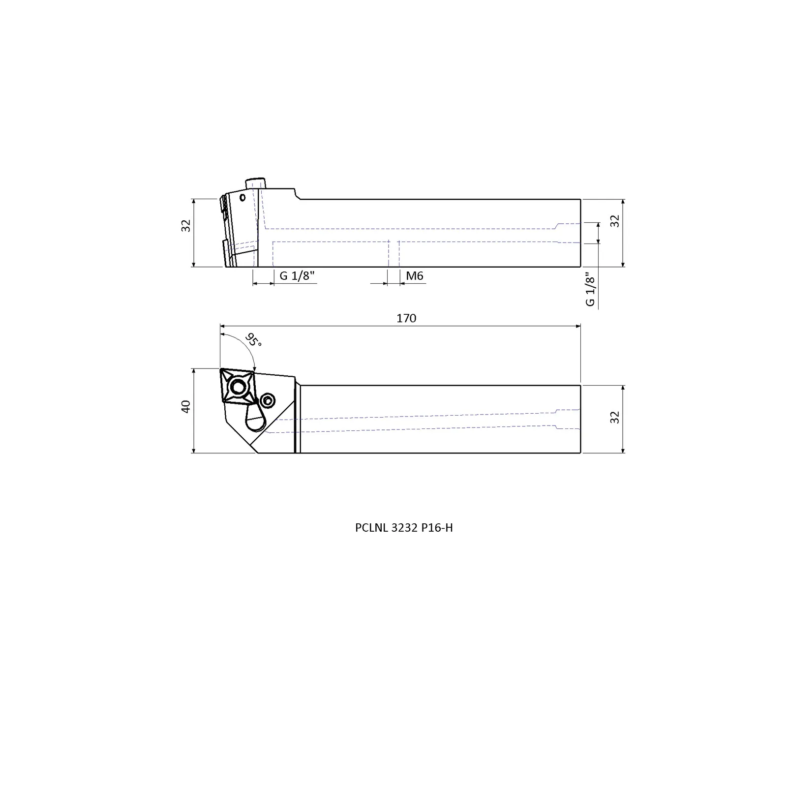 PCLNL 3232 P16-H &mdash; dimensioned drawing