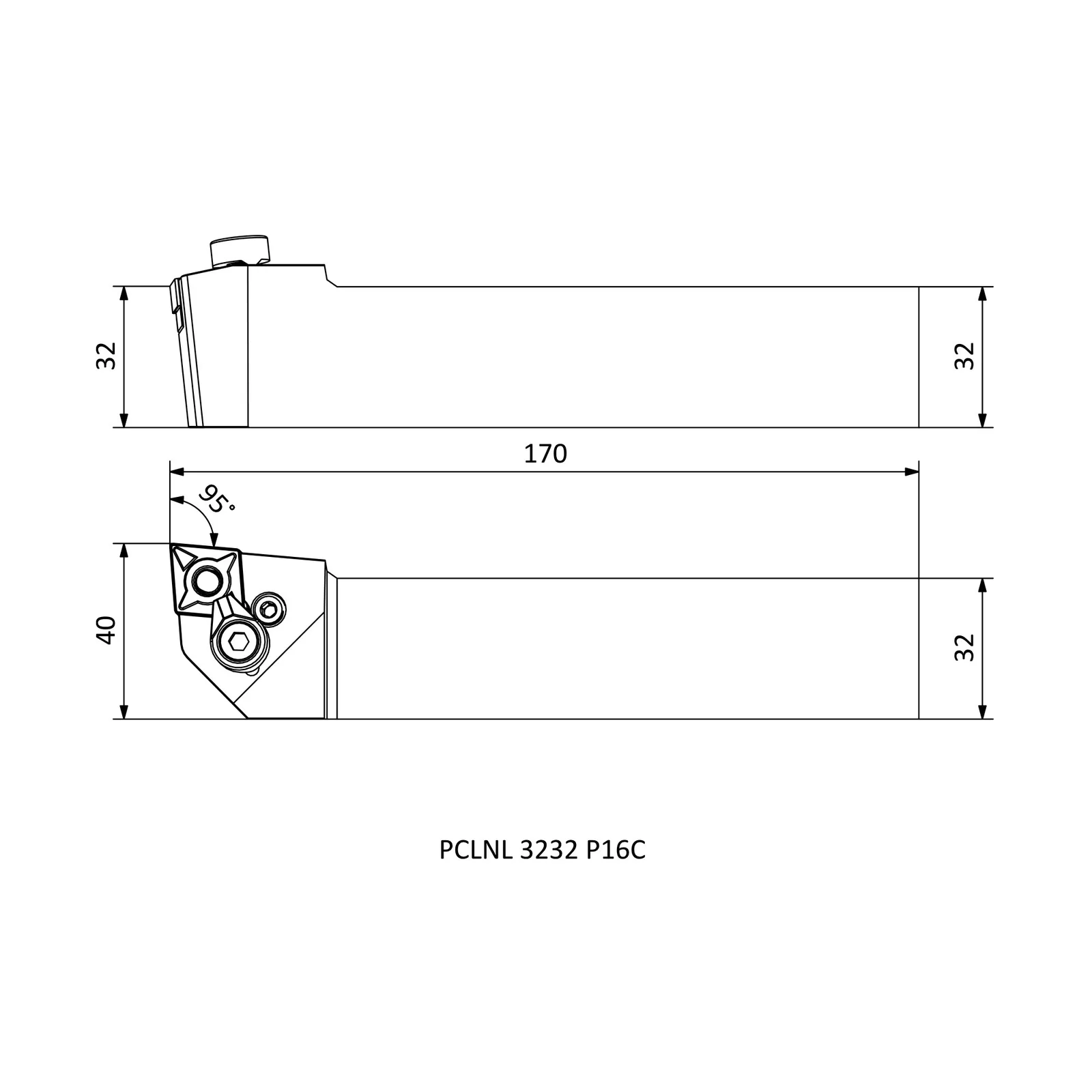 PCLNL 3232 P16C &mdash; dimensioned drawing