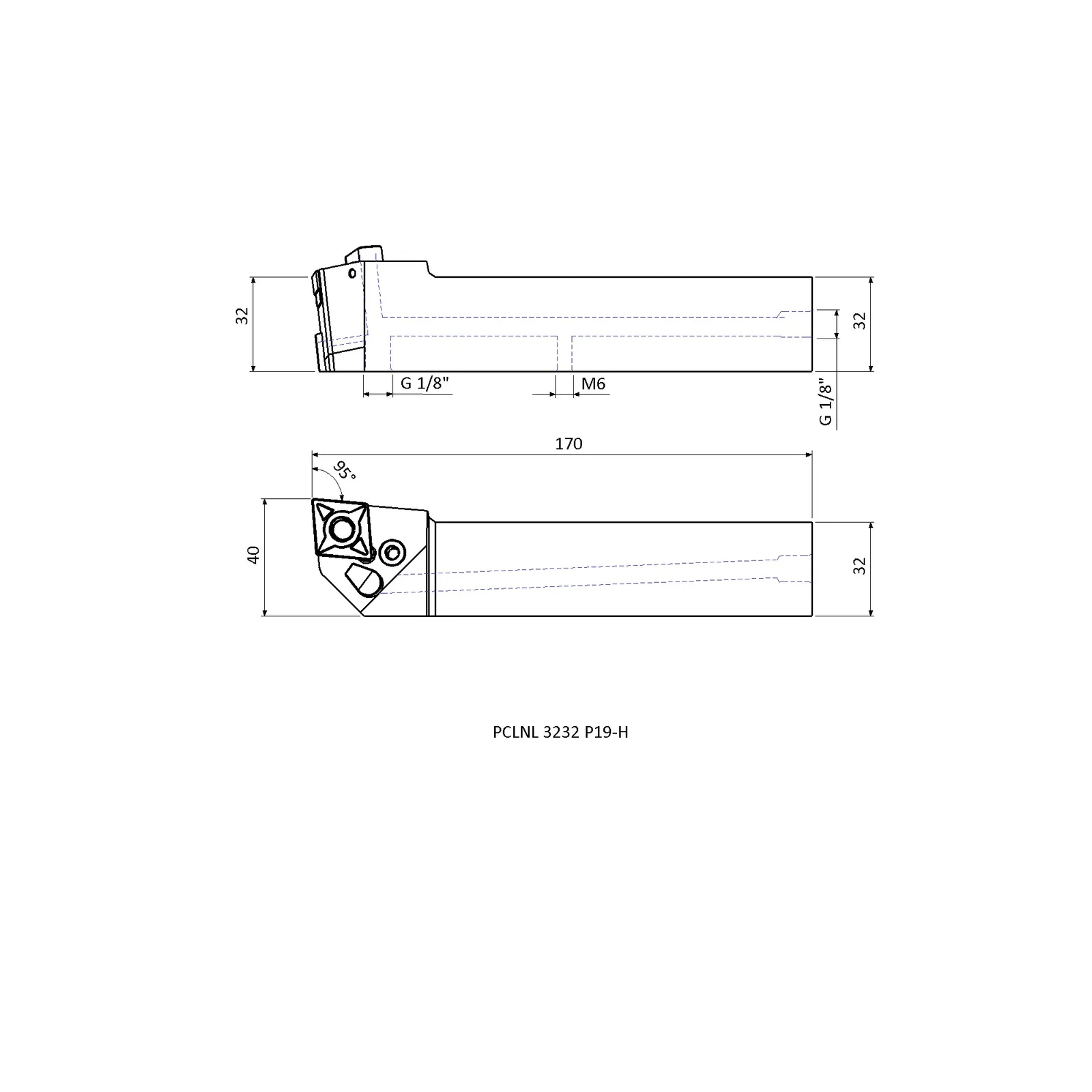 PCLNL 3232 P19-H &mdash; dimensioned drawing