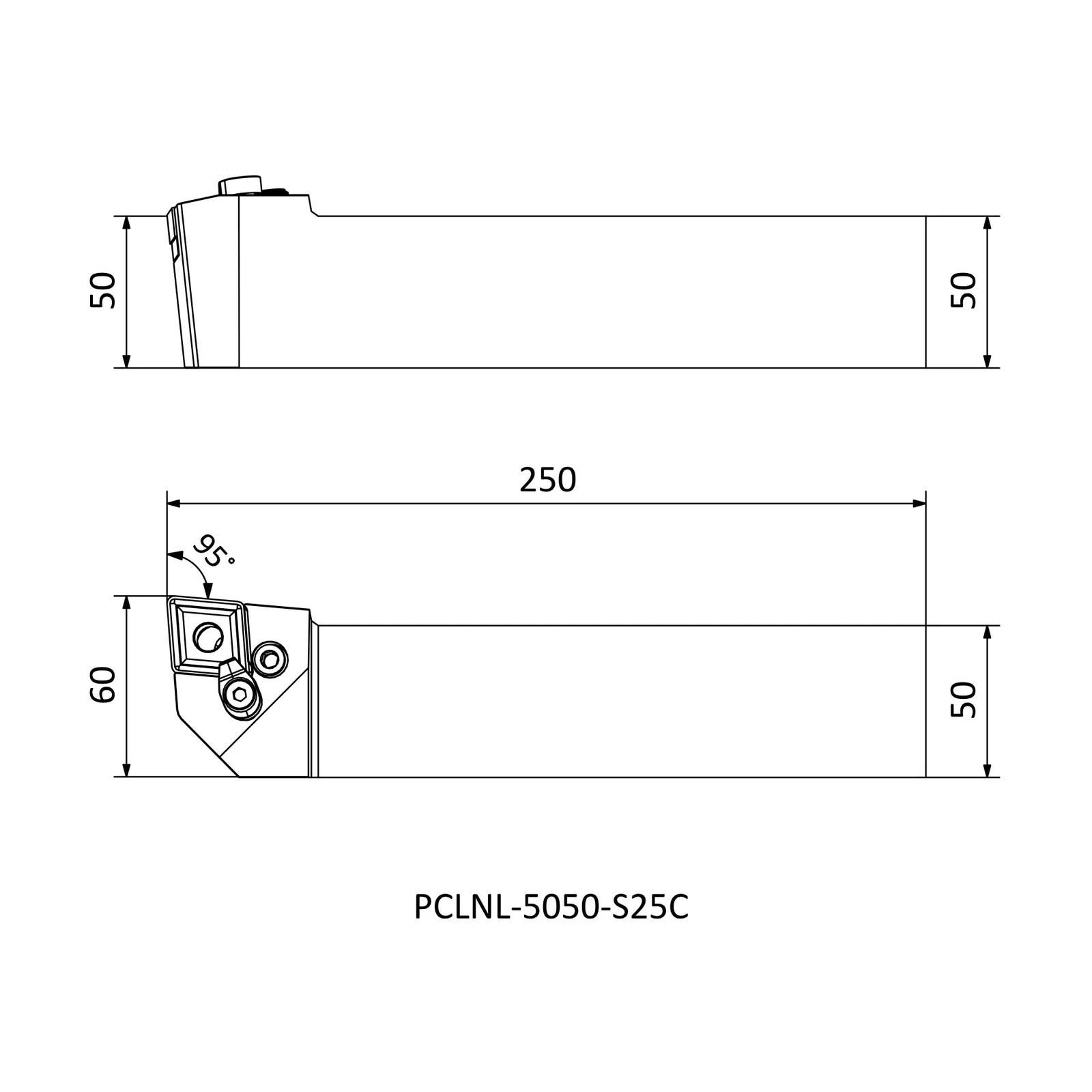 PCLNL 5050 S25C &mdash; dimensioned drawing