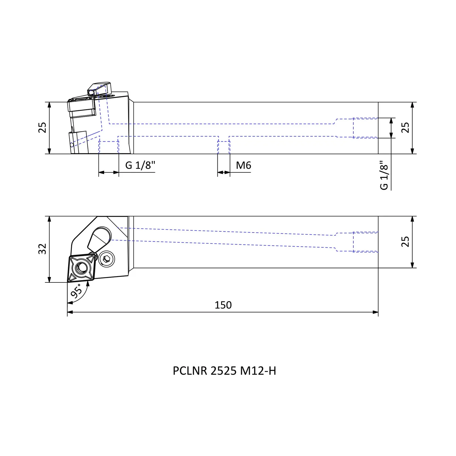 PCLNR 2525 M12-H &mdash; dimensioned drawing