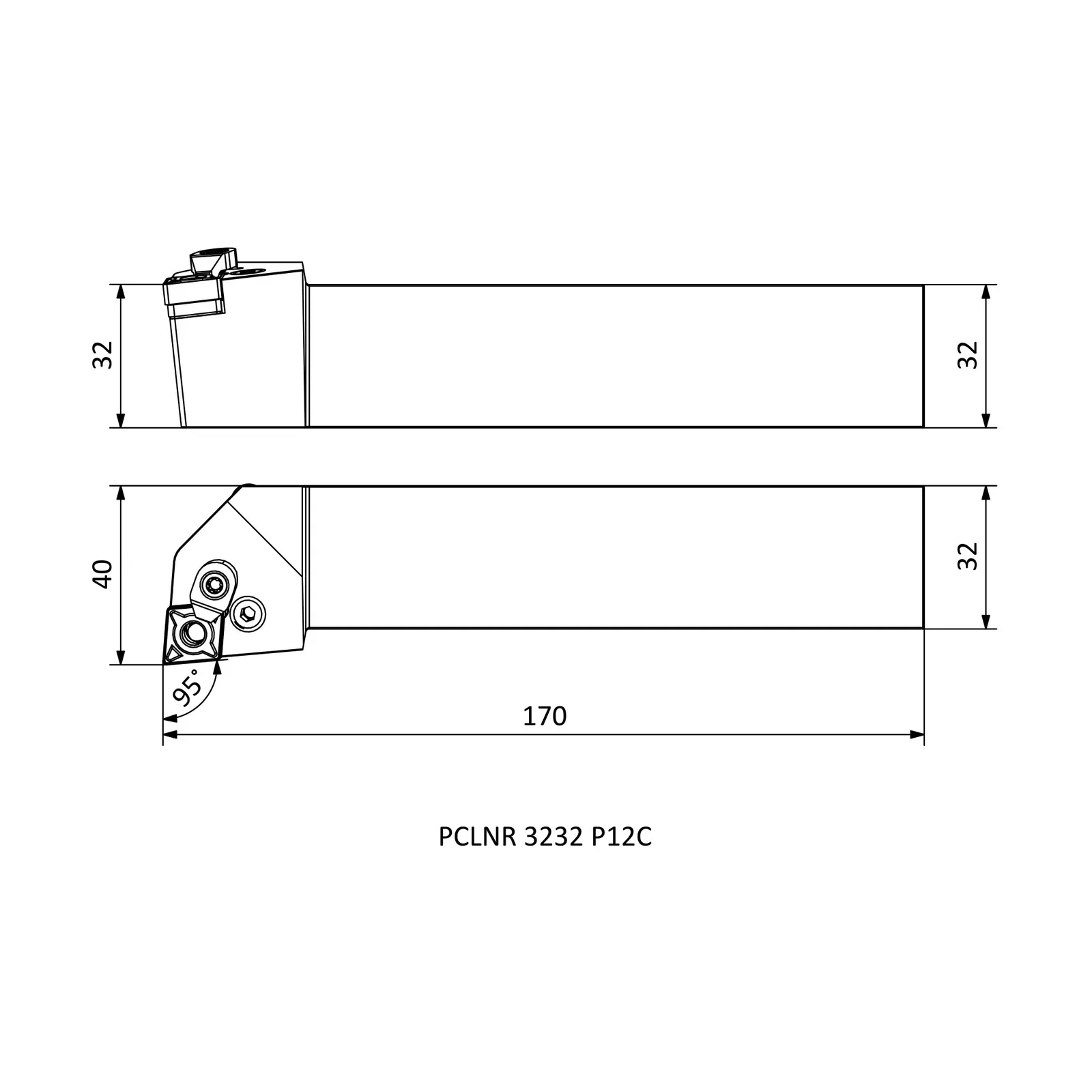 PCLNR 3232 P12C &mdash; dimensioned drawing
