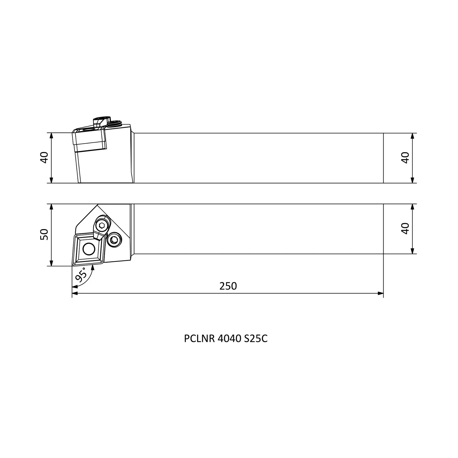 PCLNR 4040 S25C &mdash; dimensioned drawing