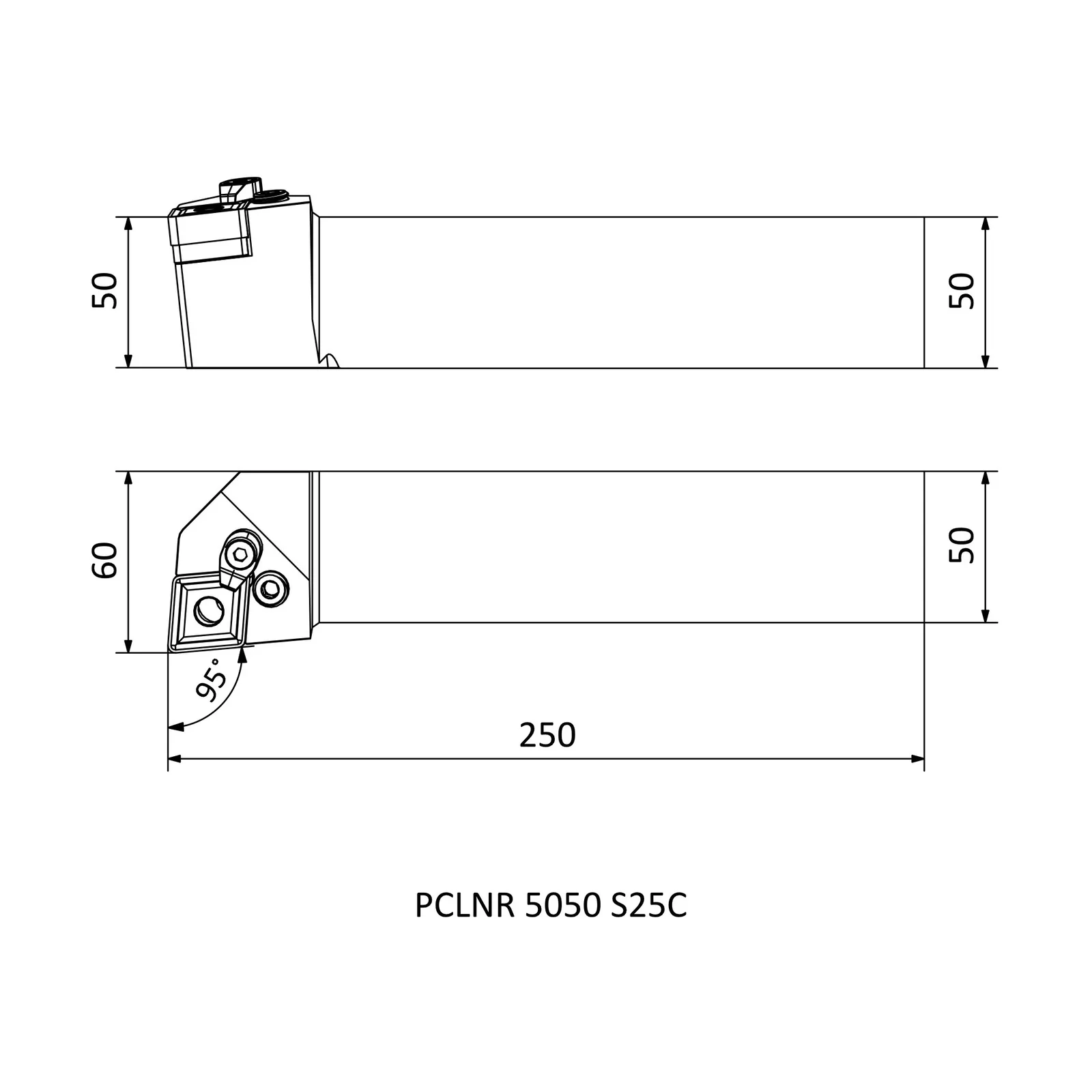 PCLNR 5050 S25C &mdash; dimensioned drawing
