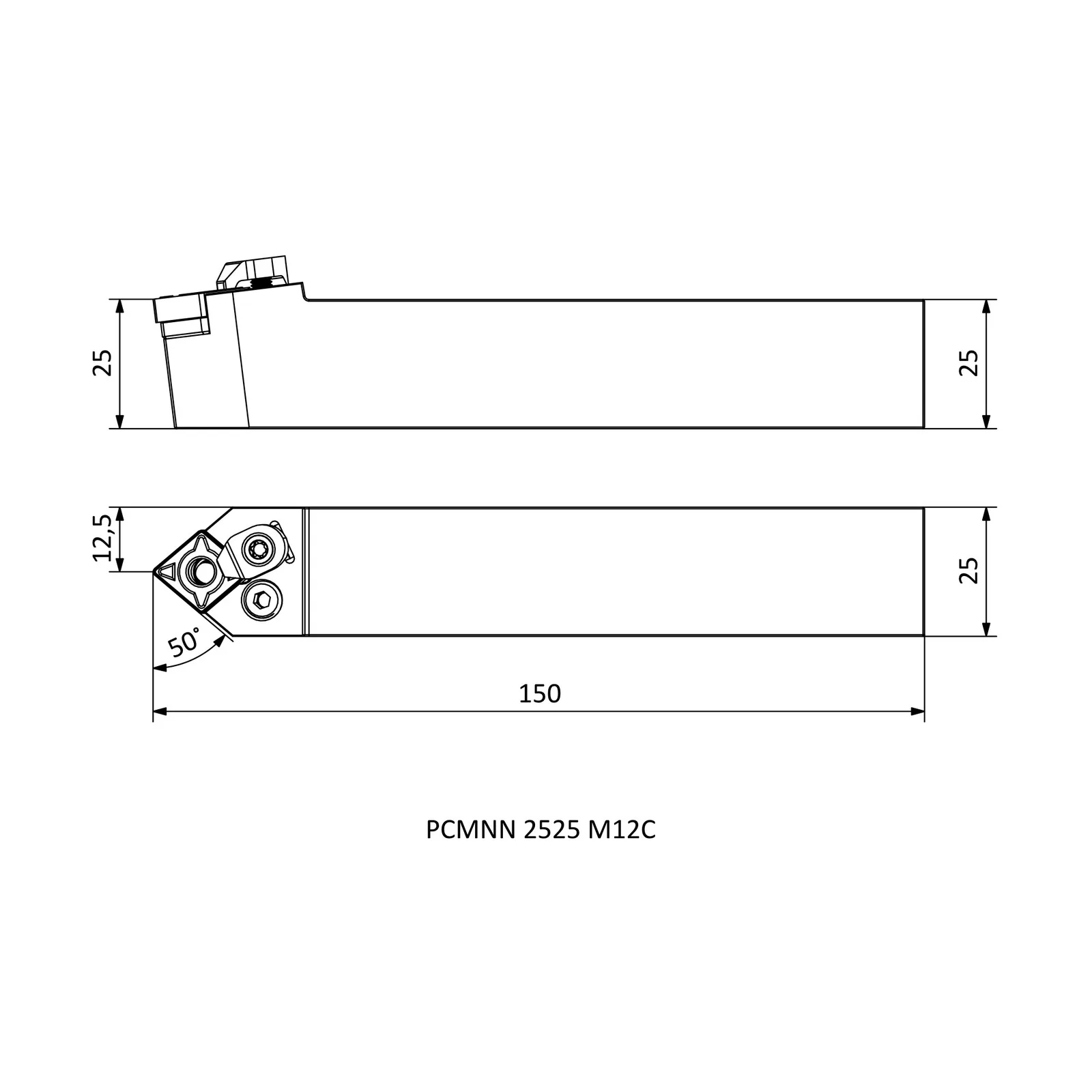 PCMNN 2525 M12C &mdash; dimensioned drawing