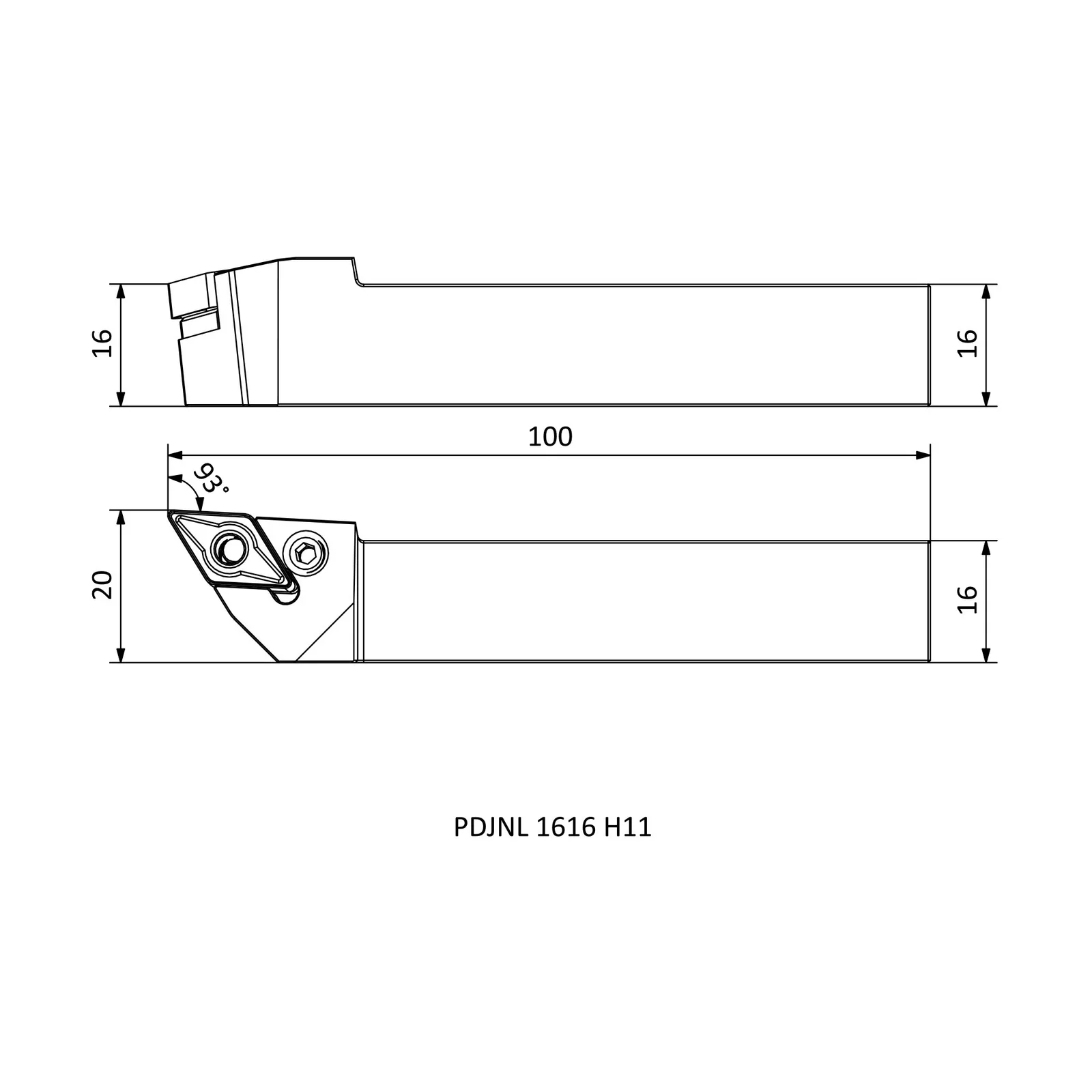 PDJNL 1616 H11 &mdash; dimensioned drawing