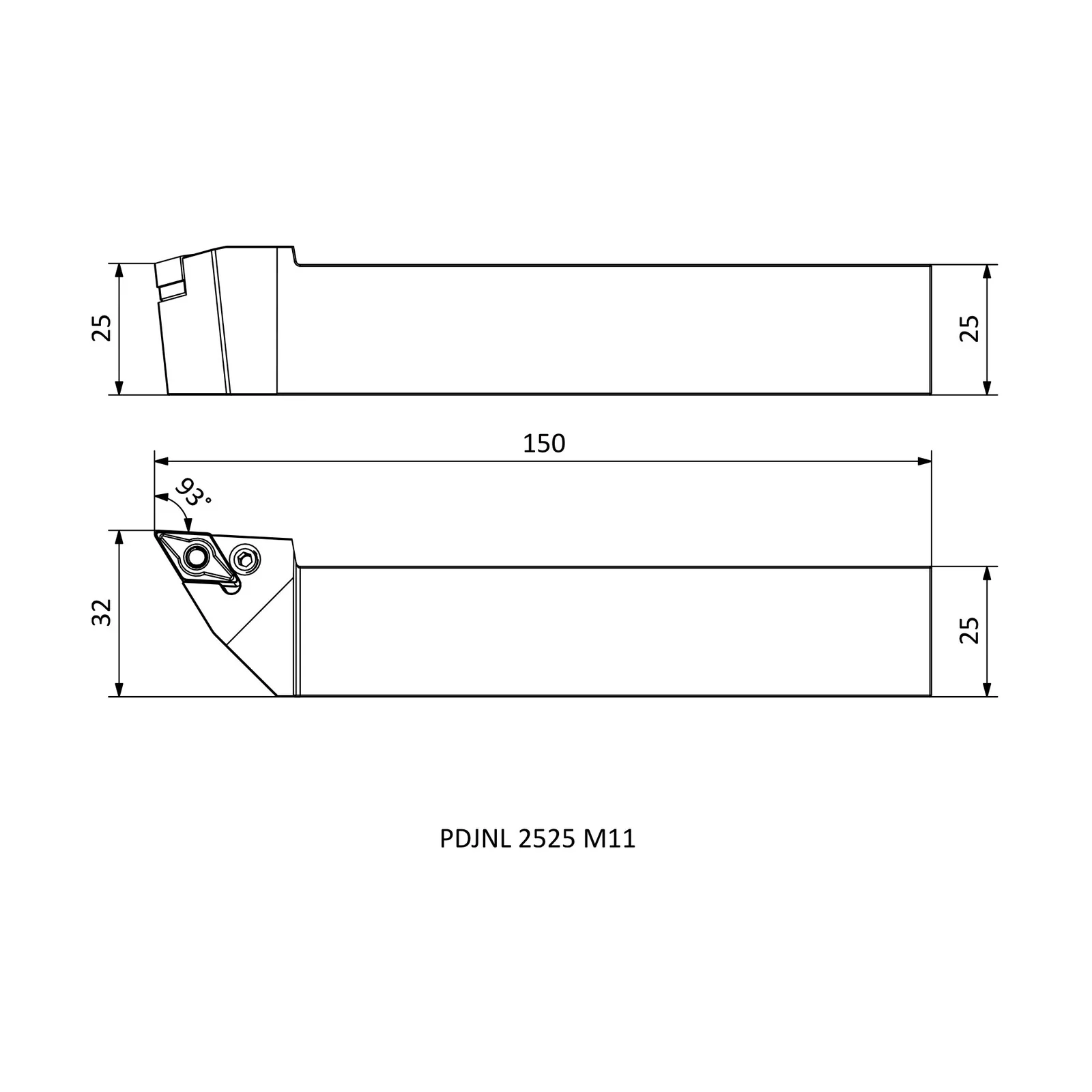 PDJNL 2525 M11 &mdash; dimensioned drawing