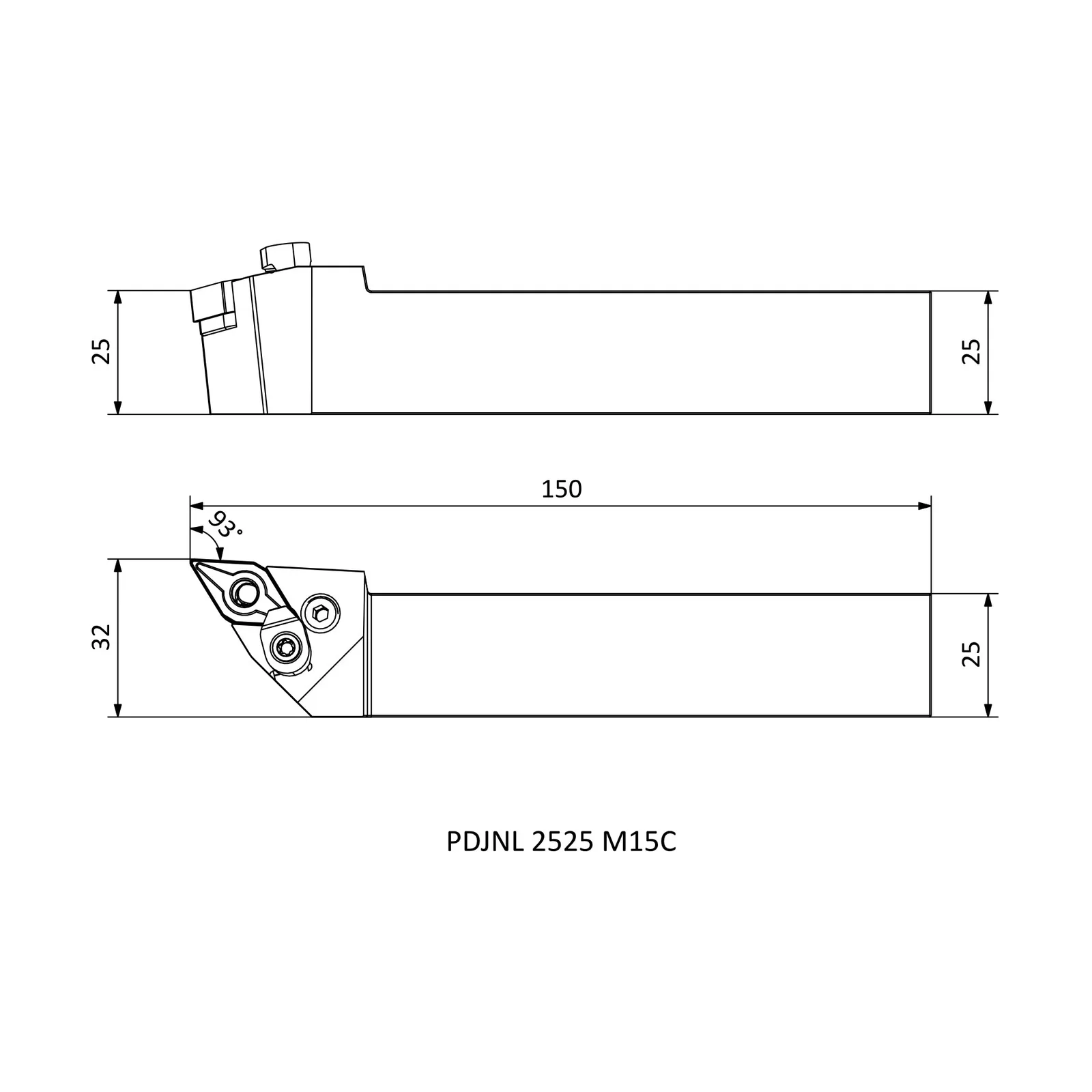 PDJNL 2525 M15C &mdash; dimensioned drawing