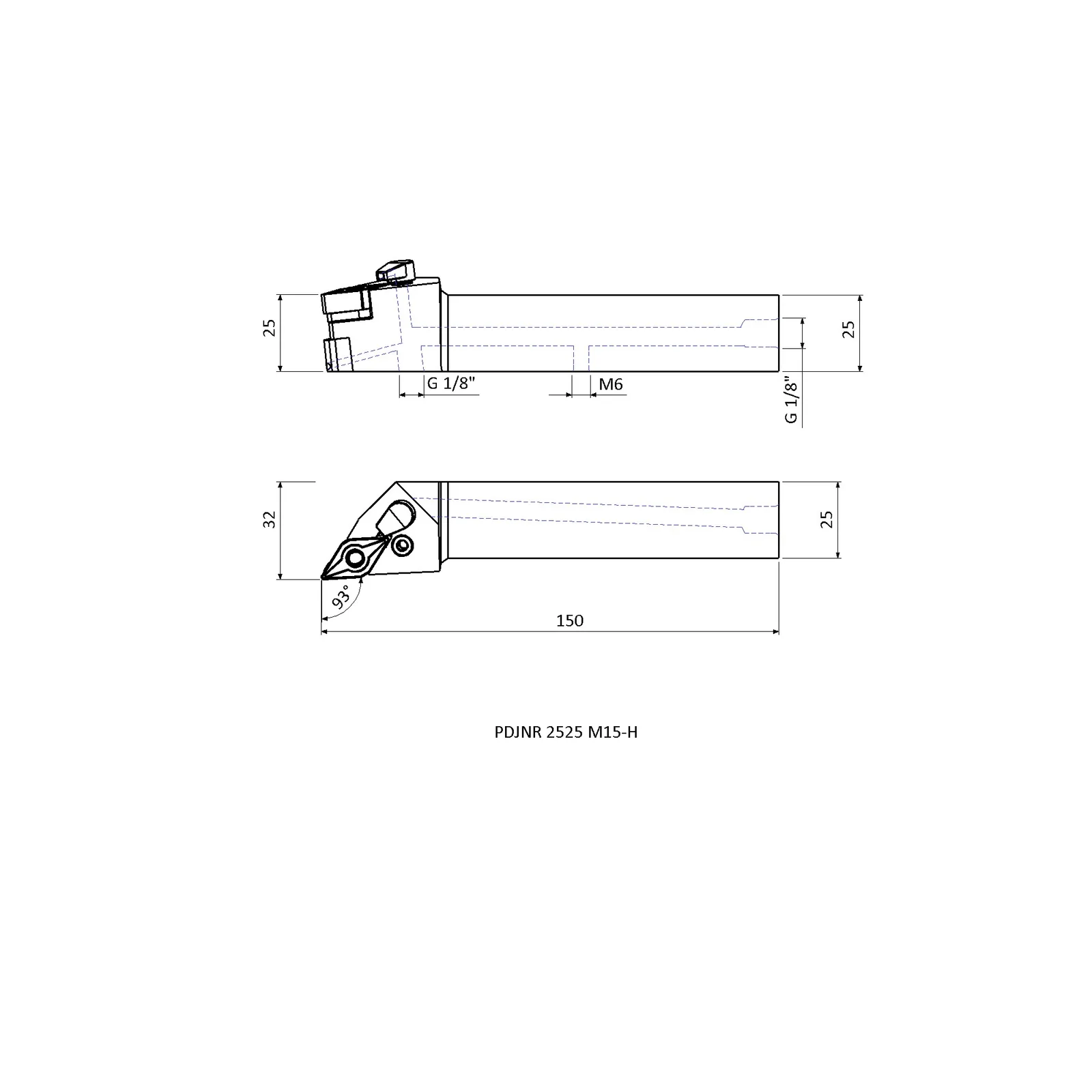 PDJNR 2525 M15-H &mdash; dimensioned drawing