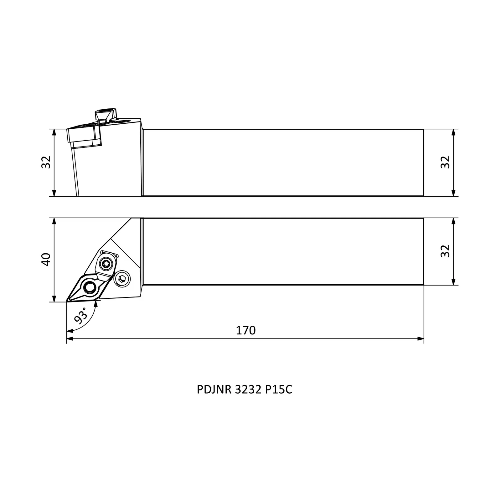 PDJNR 3232 P15C &mdash; dimensioned drawing