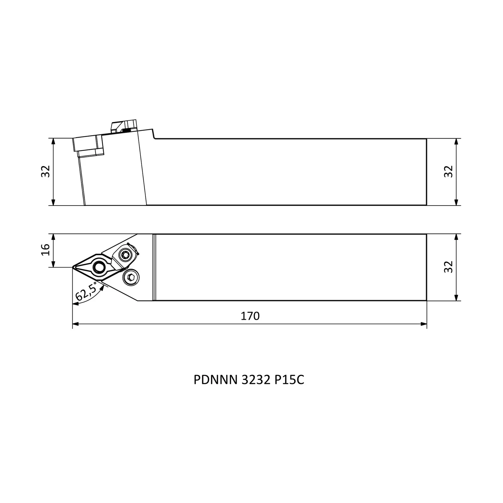 PDNNN 3232 P15C &mdash; dimensioned drawing