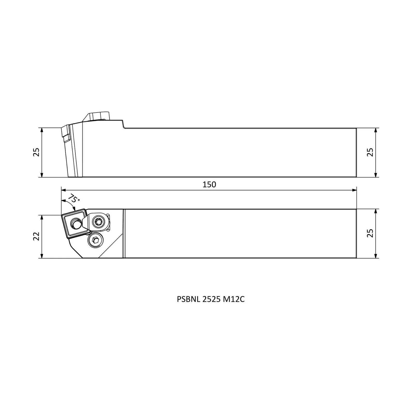 PSBNL 2525 M12C &mdash; dimensioned drawing