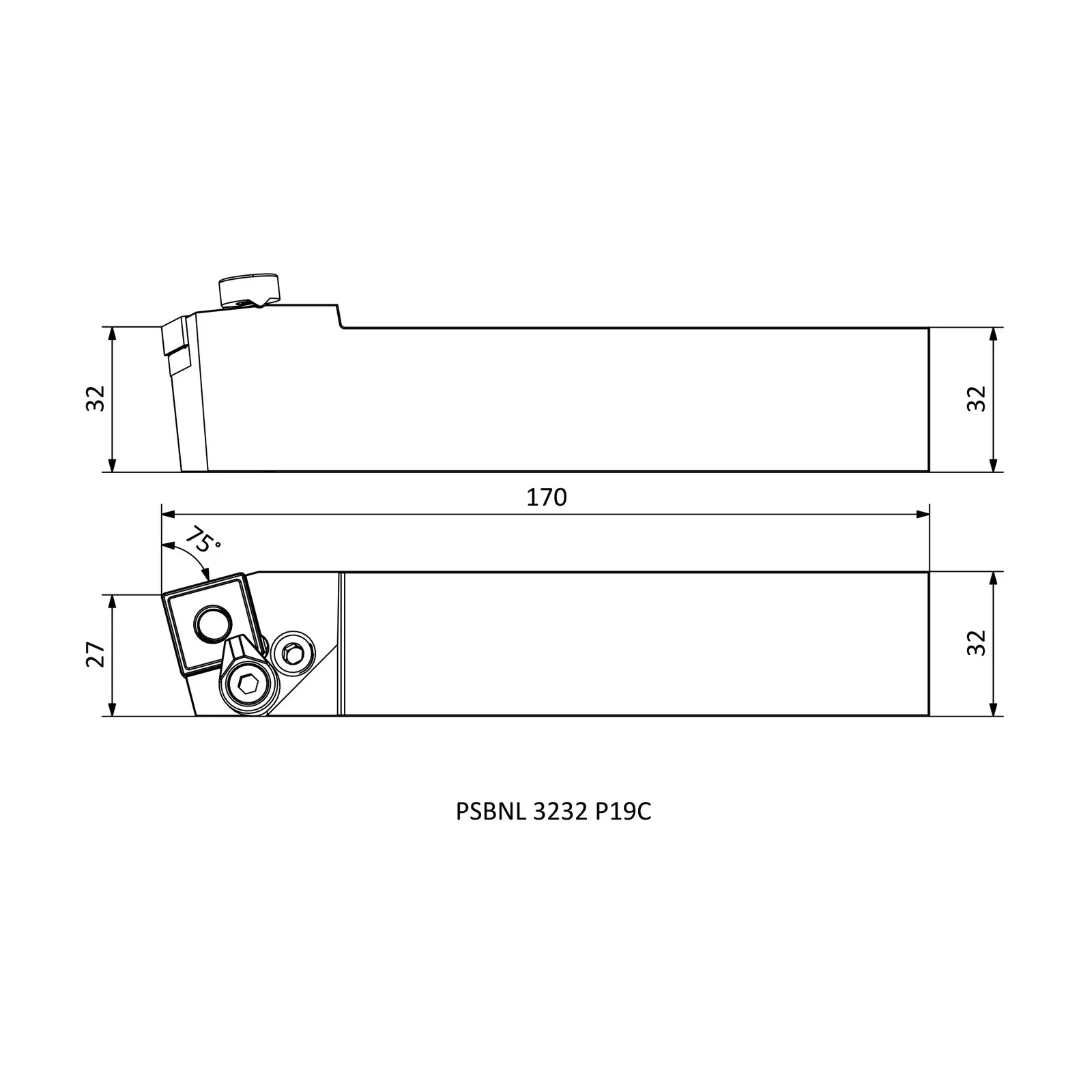 PSBNL 3232 P19C &mdash; dimensioned drawing