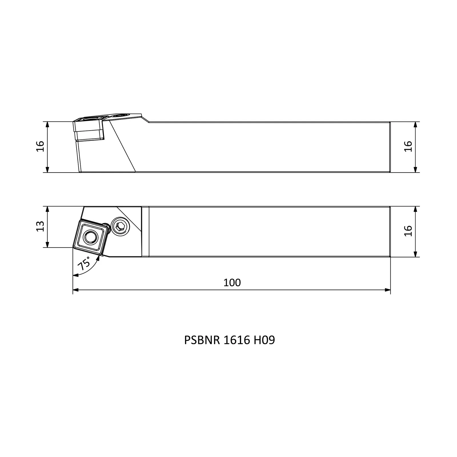 PSBNR 1616 H09 &mdash; dimensioned drawing