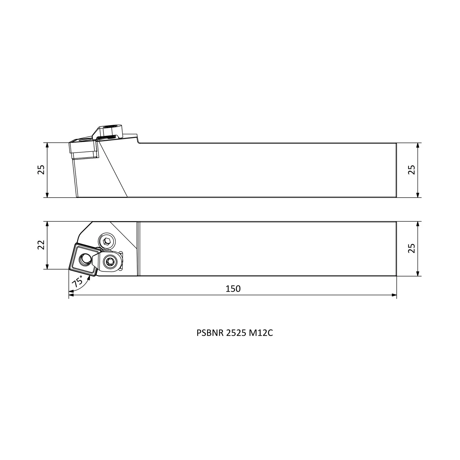 PSBNR 2525 M12C &mdash; dimensioned drawing