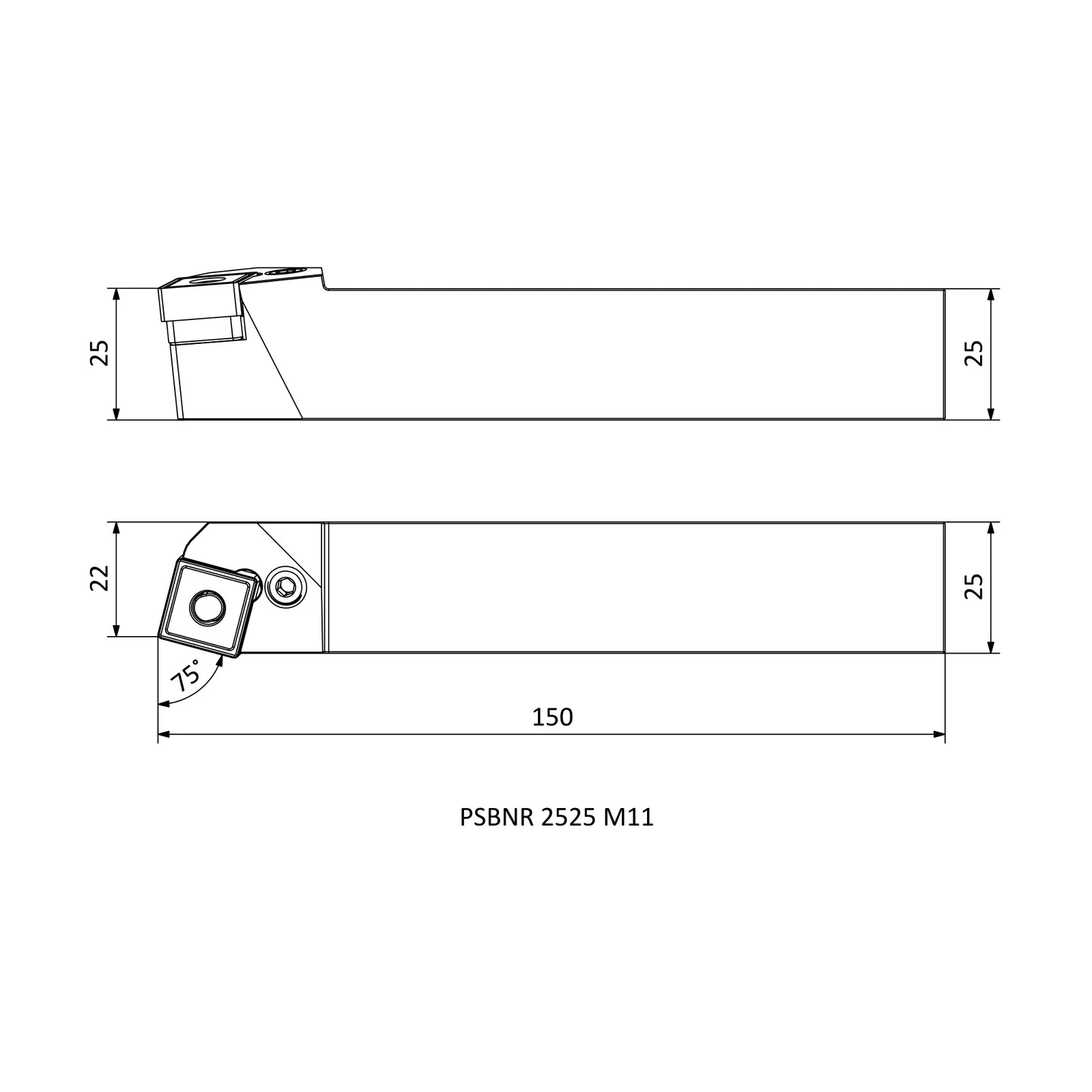 PSBNR 2525 M15 &mdash; dimensioned drawing